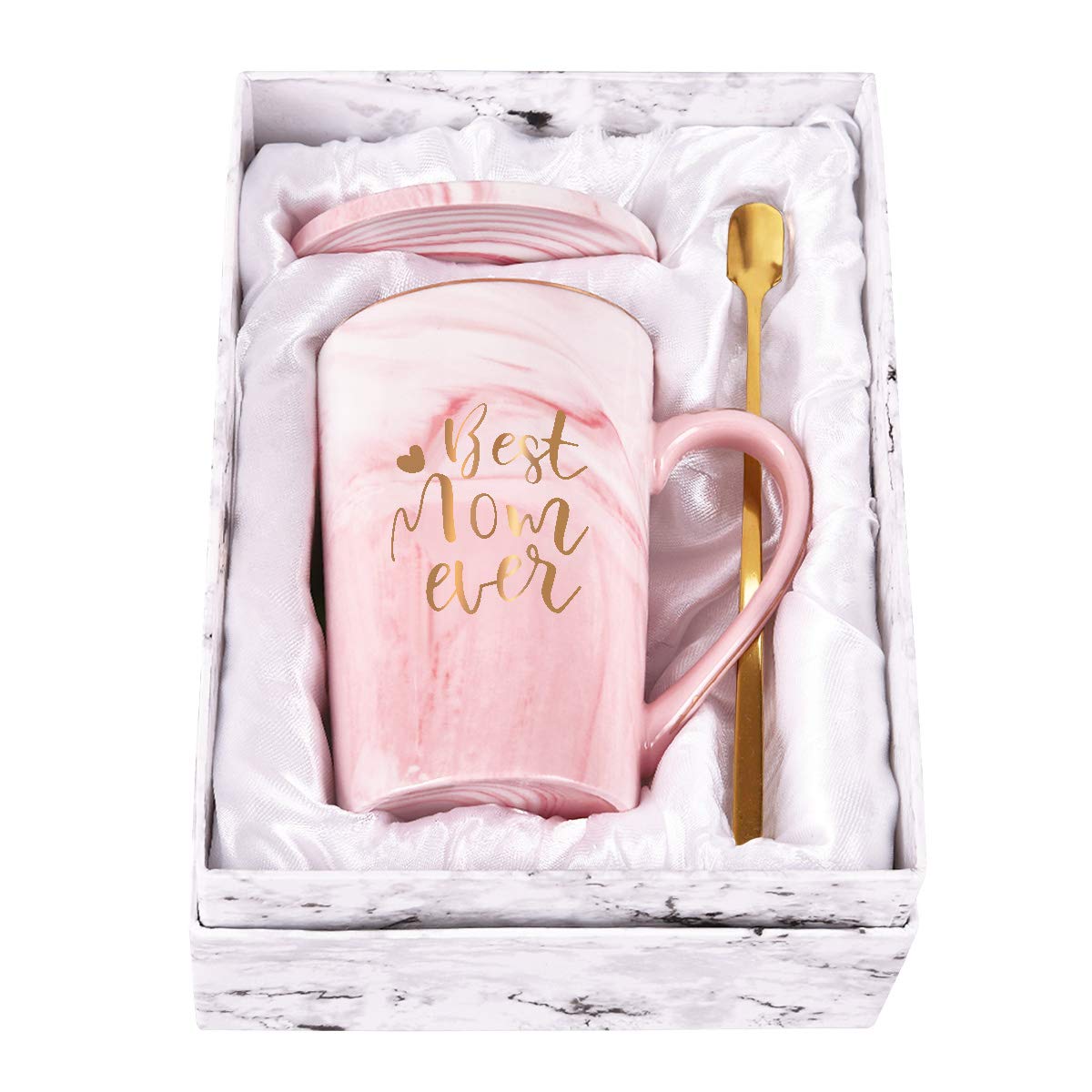 YHRJWN Mothers Day Gifts for Mom, Best Mom Ever Coffee Mug, Mom Birthday Gifts from Daughter Son, Moms Gift Idea for Christmas, Valentines Day, Present for Moms Mothers, 14 Oz Pink