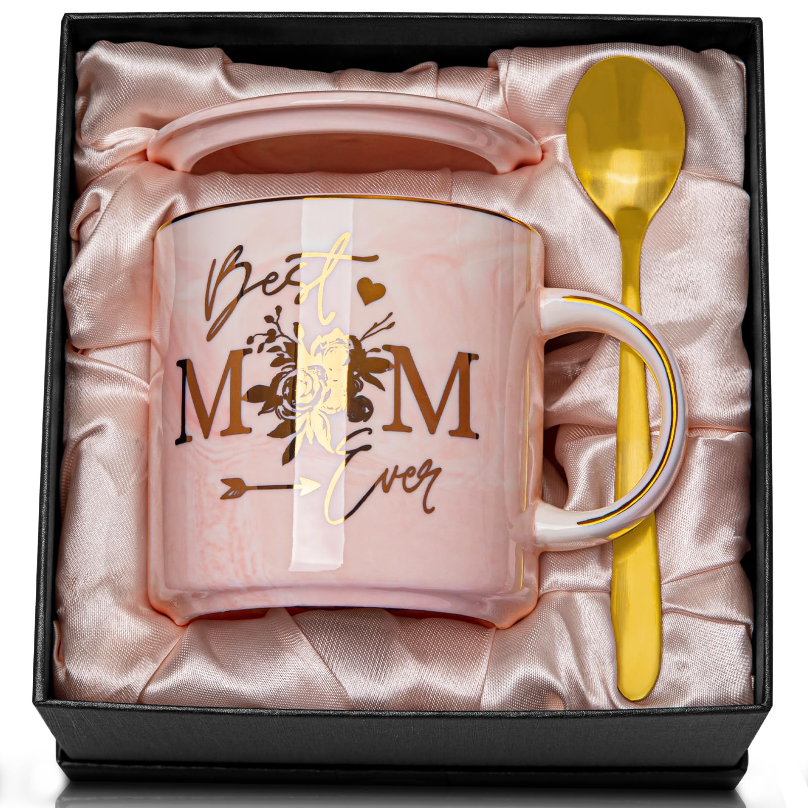 Biching Mothers Day Gifts for Mom from Daughter Son, Birthday Gifts for Mother Women Her, 14OZ Best Mom Coffee Mug, Funny Mother Birthday Gift, Best Mama Ever Gift - Pink Ceramic Cup with Present Box
