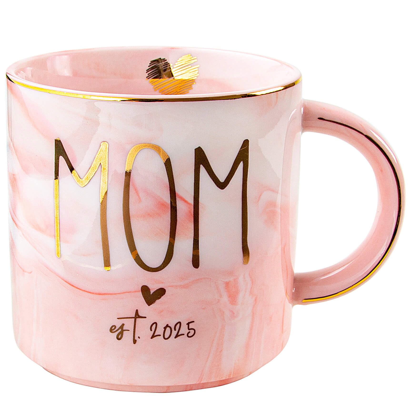 VILIGHT New Mom Gifts for Women - Pregnancy Gifts for First Time Moms est 2025 Expecting Mothers - Pink Marble Mug Ceramic Coffee Cup 11oz
