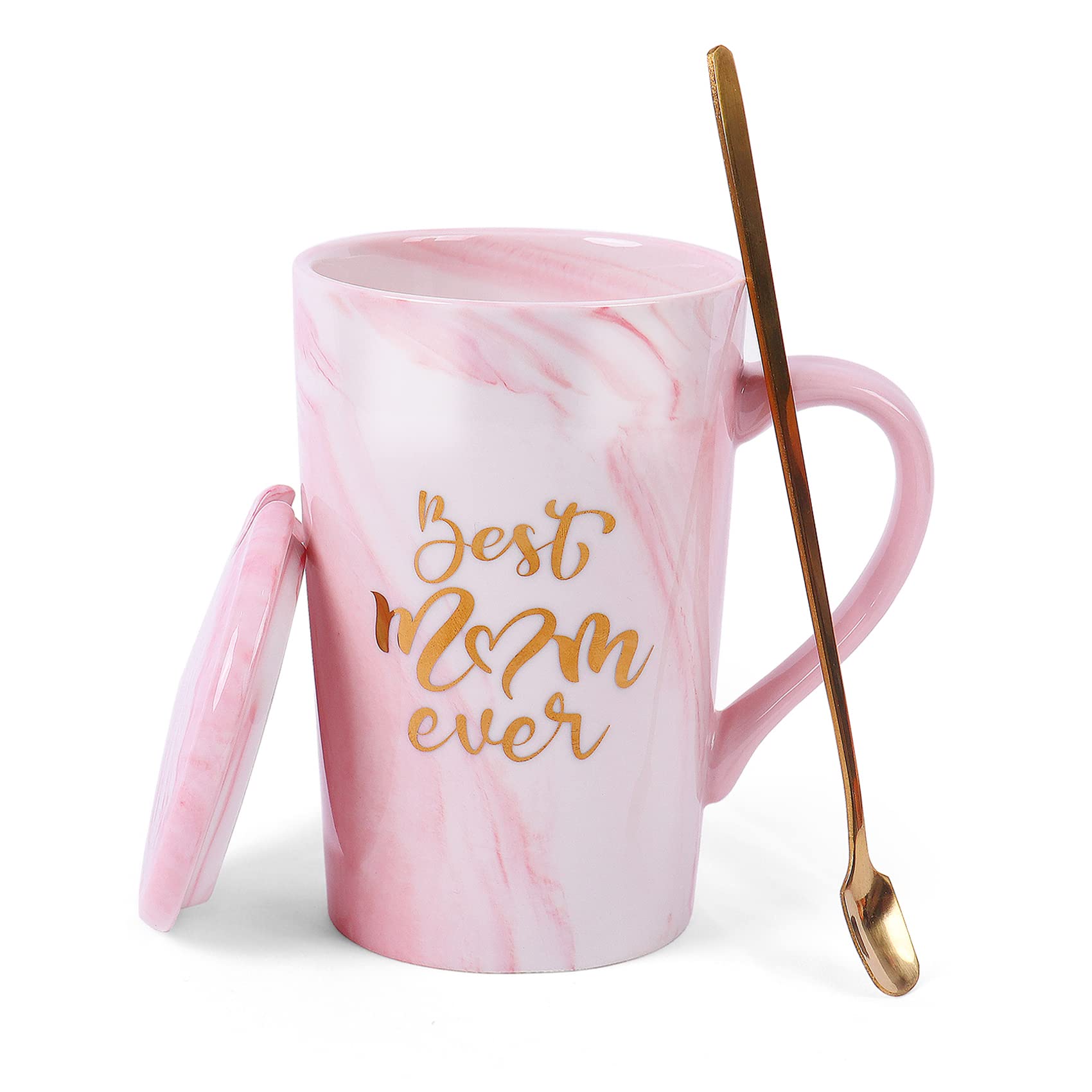 Gifts for Mom, Best Mom Ever Coffee Mugs, Gift for Women 16 Oz Marble Pink Ceramic Novelty Tea Cup with Delicate Box for Mother's Day Chrismas