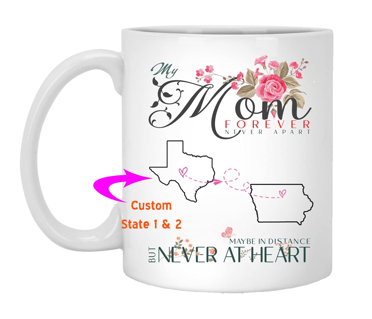 Mom Mug Custom Two State Map - Mother Day Gift Ideas Mug For Mom Long Distance State To State Mug