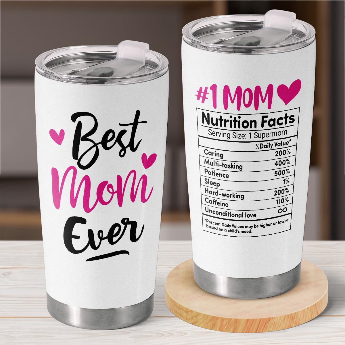 DOPTIKA Best Mom Ever Gifts, Mothers Day Birthday Gifts For Mom Wife, Nutrition Facts 20Oz Tumbler For Mother New Mom From Daughter Son Husband, 20oz Coffee Insulated Tumbler