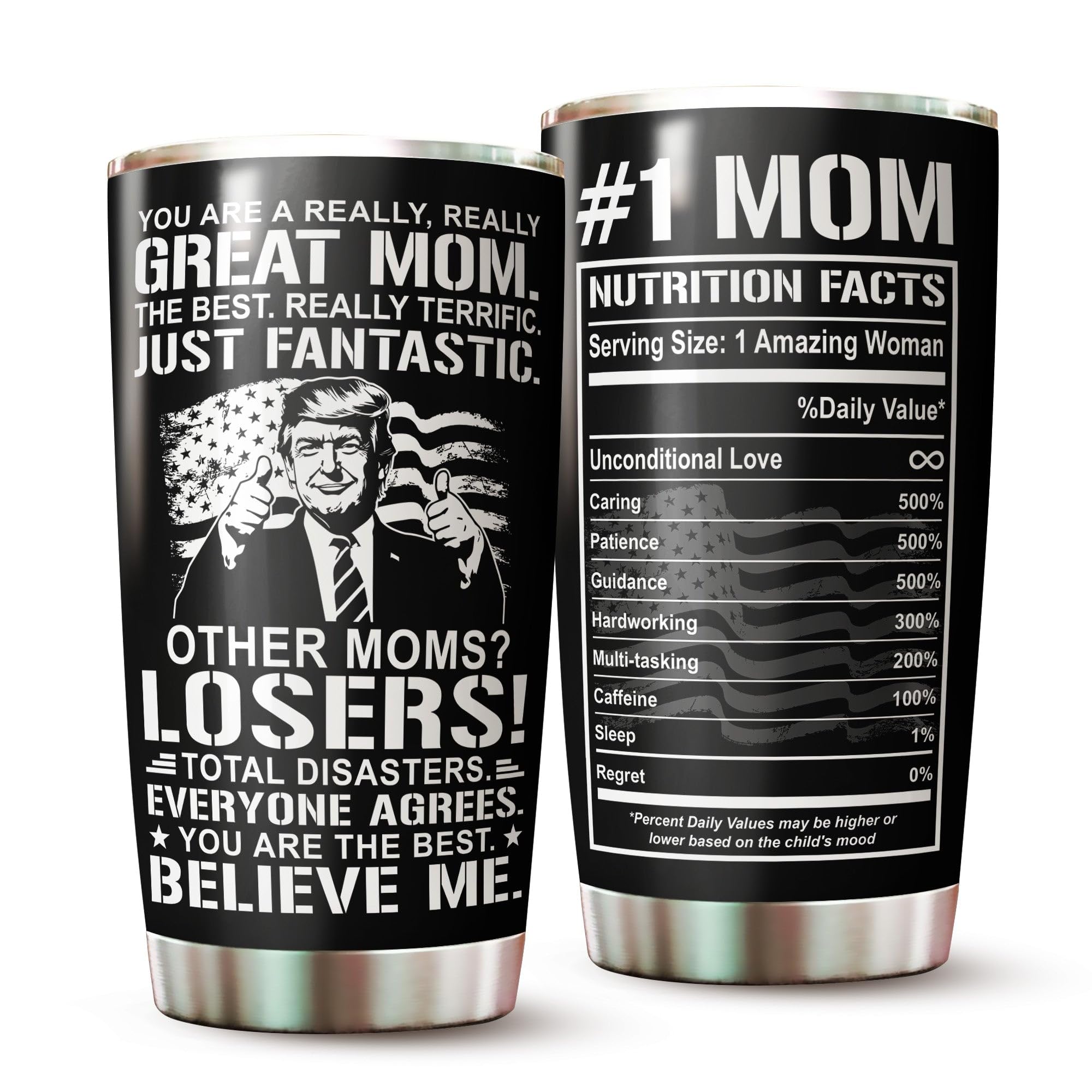 Mom Tumbler - Mom Cup - Gifts for Mom on Mothers Day, Christmas, Birthday - Mom Coffee Mug - #1 Mom Tumbler - Mommy Cup - Gifts for Mom from Daughter, Son - Mom Nutrition Facts Tumbler
