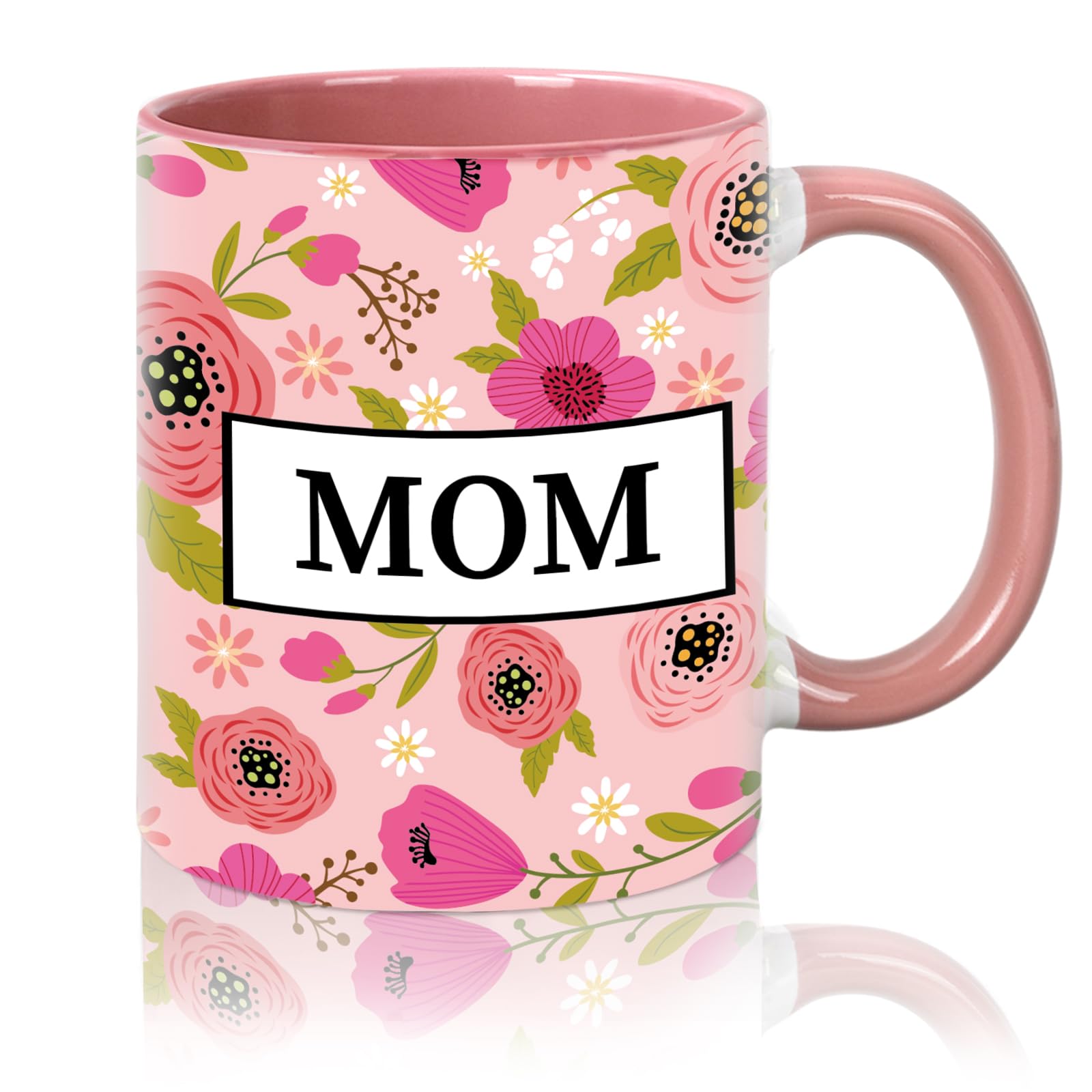 Whaline Mothers Day Mug LOVE YOU MOM Coffee Mug Pink Floral Ceramic Drinking Cups for Mothers Day Birthday Supplies Table Centerpiece, 12oz
