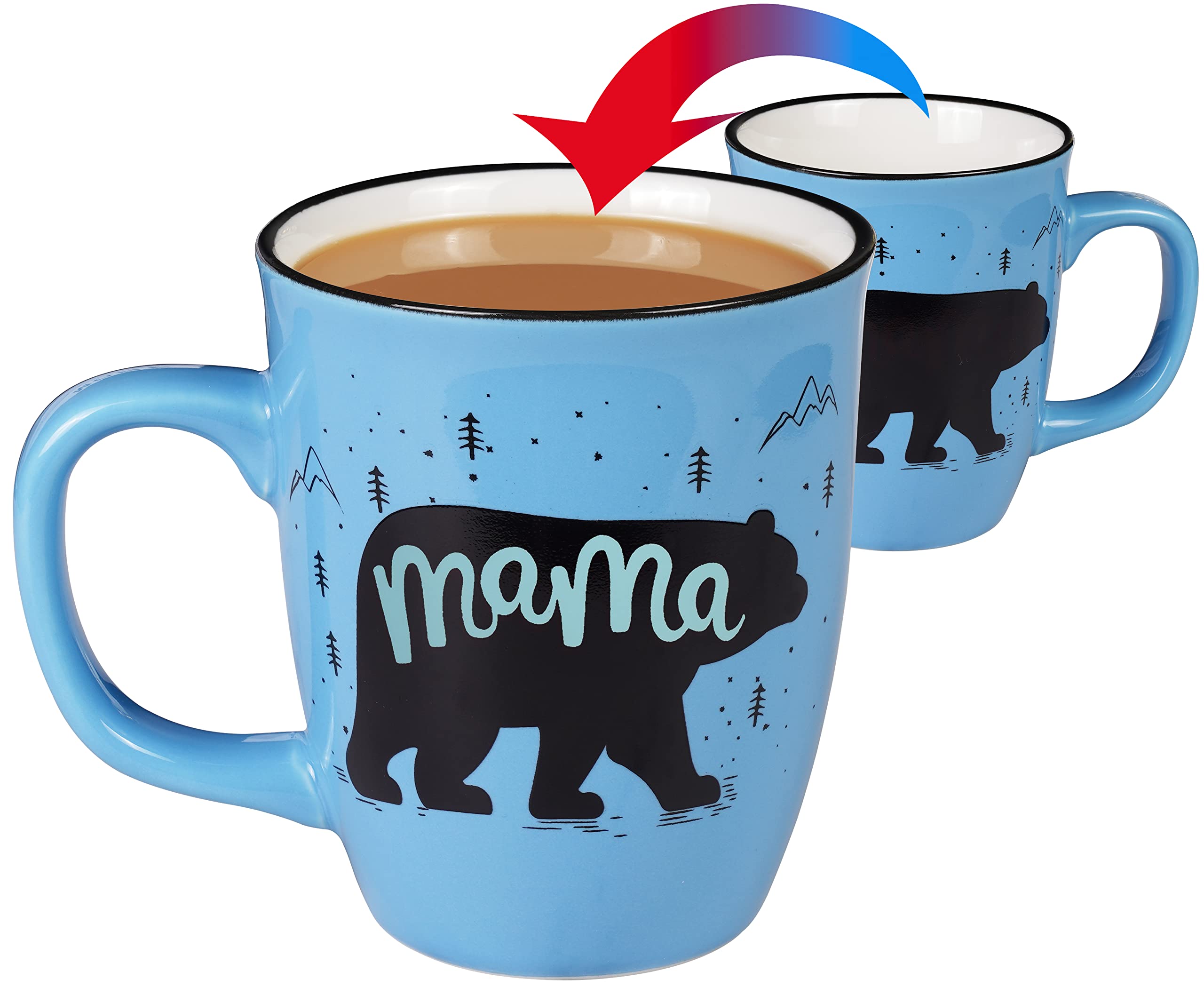 Mama Bear Color Changing Mug, 16oz Blue Ceramic Coffee Mug Cup, Funny Mom Gifts for Women, Birthday, Christmas, Mother's Day