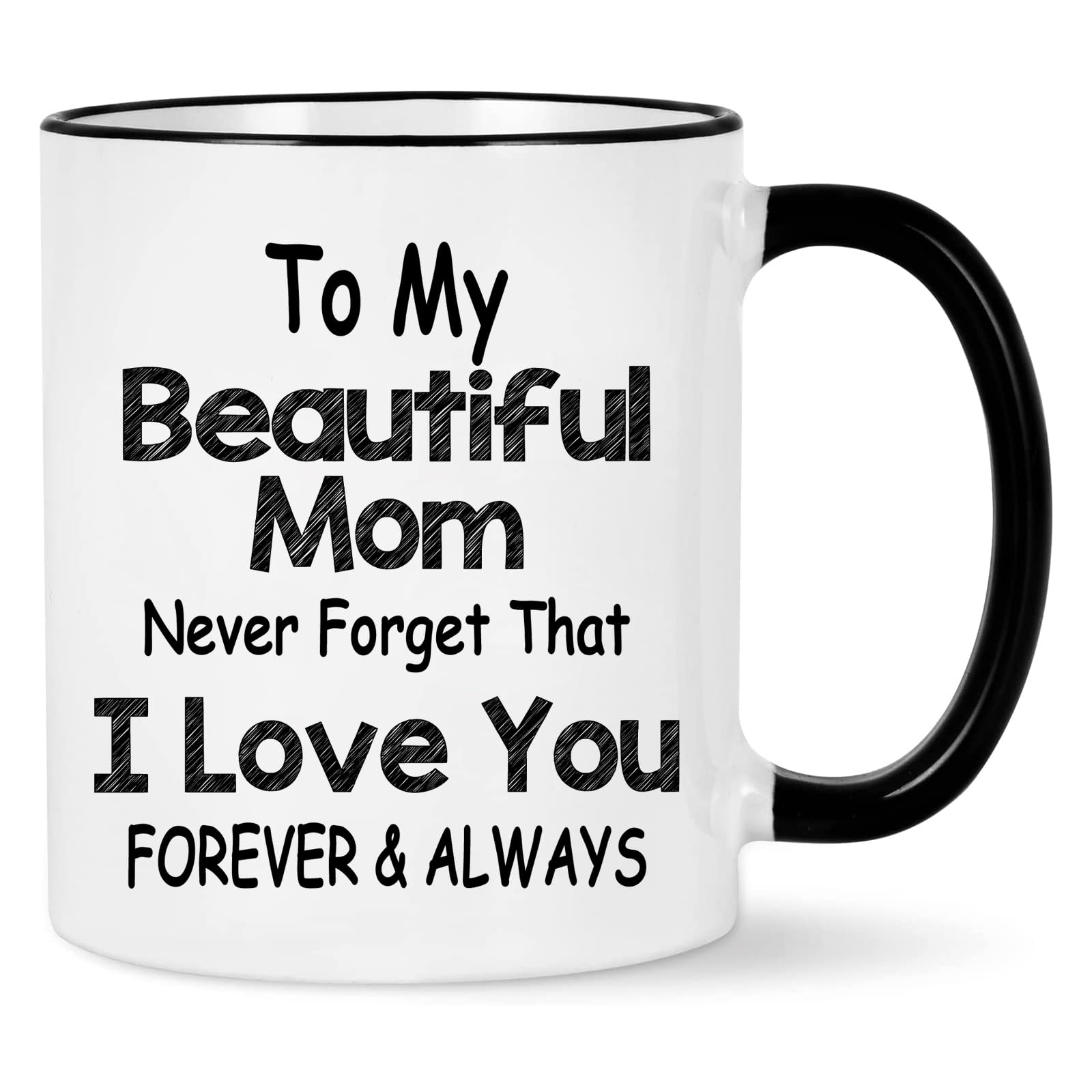 WENSSY Mom Gifts - Christmas & Birthday Gift for Mom - 11oz Black Handle Mug with Sweet Message