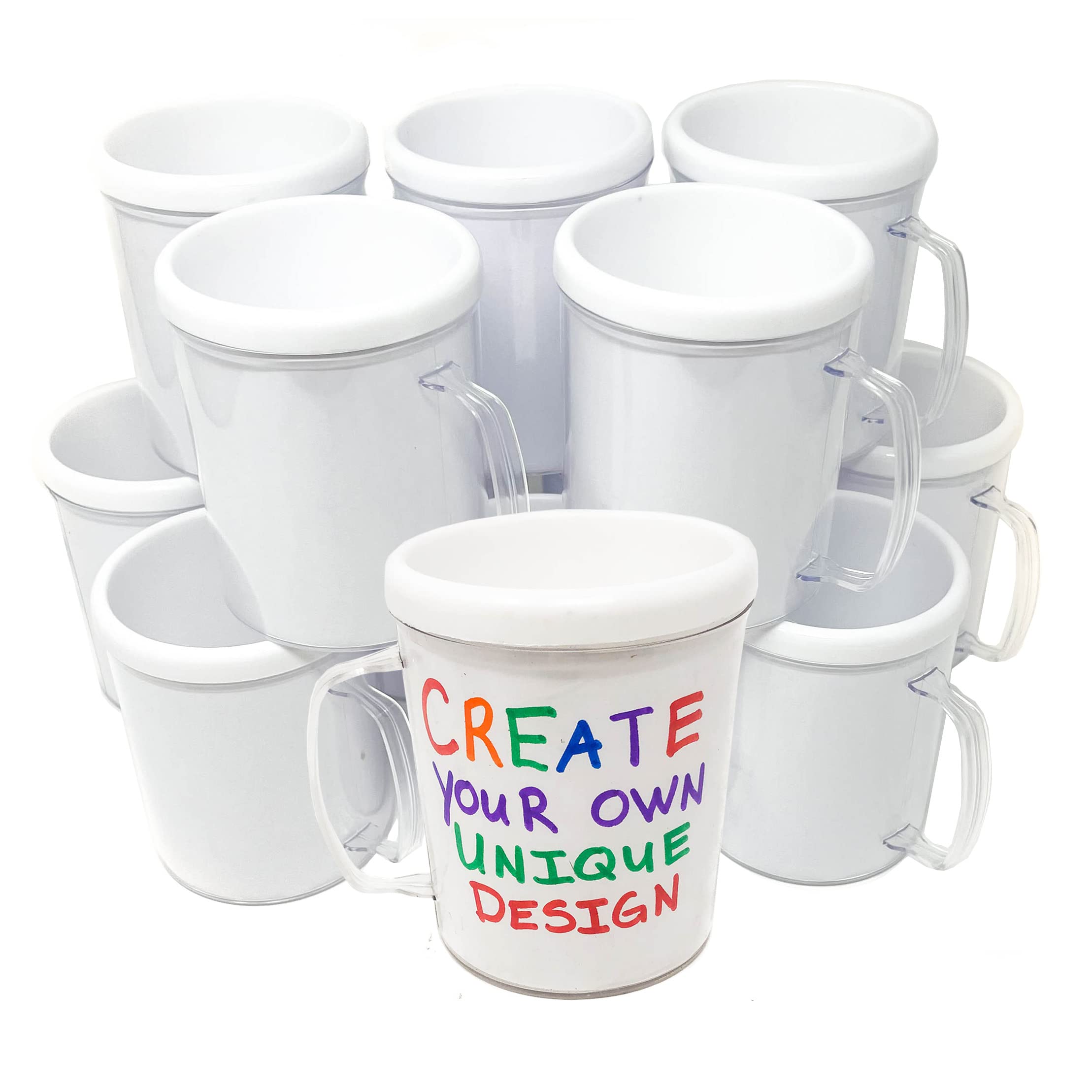 Podzly 12 DIY Personalized Coffee Mugs - White Reusable Coffee Cup for Cold and Hot Drinks, Design and Customize with Words, Letters, Photo and Logo, Ideal Gift for Father's Day, Mom and Grand Parents