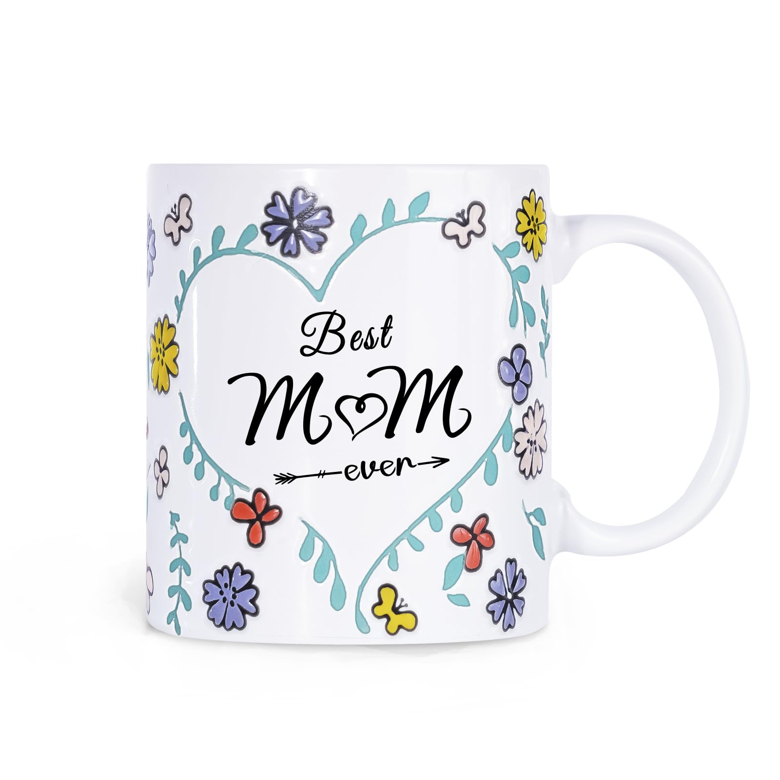 Gifts for Best Mom Ever Mug 11Oz Birthday Gift for Mom Mothers Day Gifts from Daughter Son, Hand-painted 3D Flower Moms Cup,Microwave & Dishwasher Safe Coffee Mug for Mothers Day Christmas Gift