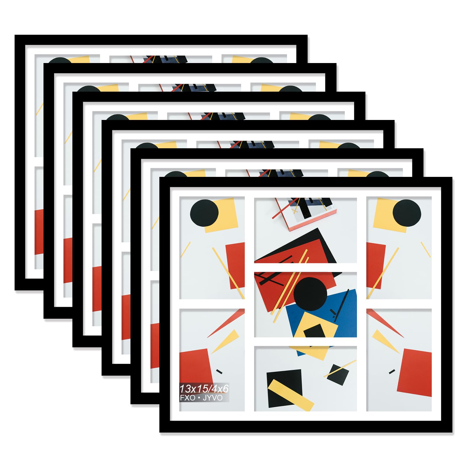 4x6 Picture Frame Collage Set of 6, Display 7 4x6 Picture Collage or 13x15 Photo Only Without Mat, Light Weight and High Transparent Frame for Wall - 6 Pack/Black/7-Openings