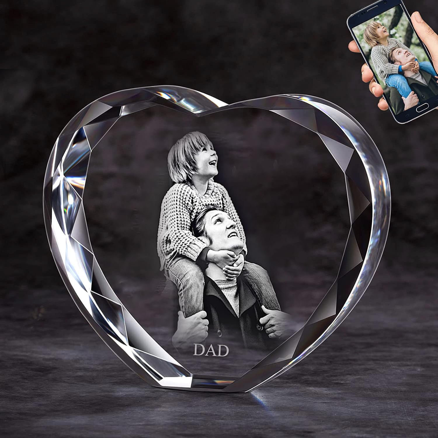 3D Crystal Photo Birthday & Wedding Gifts for Women, Personalized Mothers Day & With Your Picture, Custom Heart Engraved Crystal, 3D Laser Etched Pictures