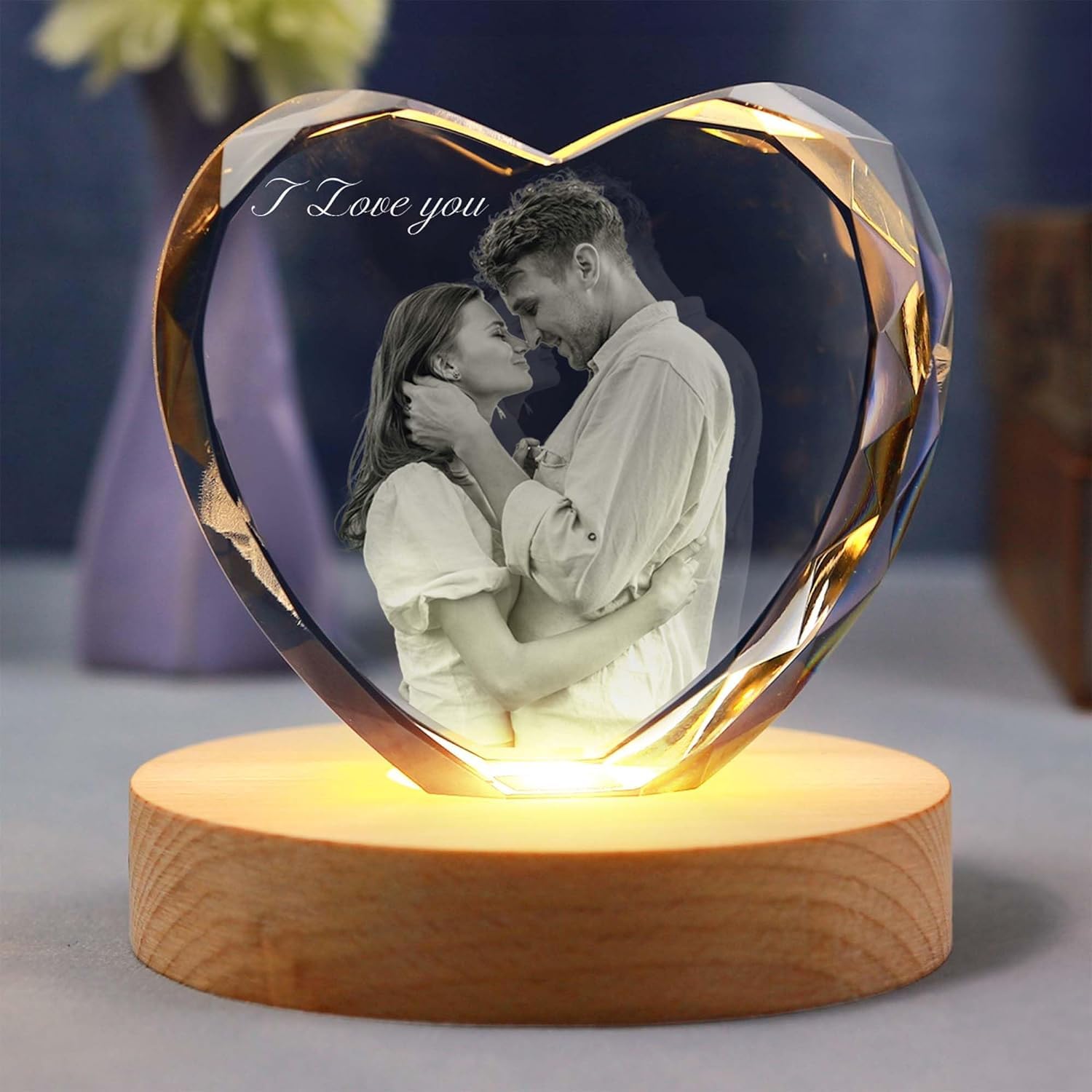 Dr.TOUGH 3D Crystal Photo Customized with Light, 3D Laser Etched Picture Engraved Crystal Custom Picture Gifts for Mom, Dad, Couple, Family