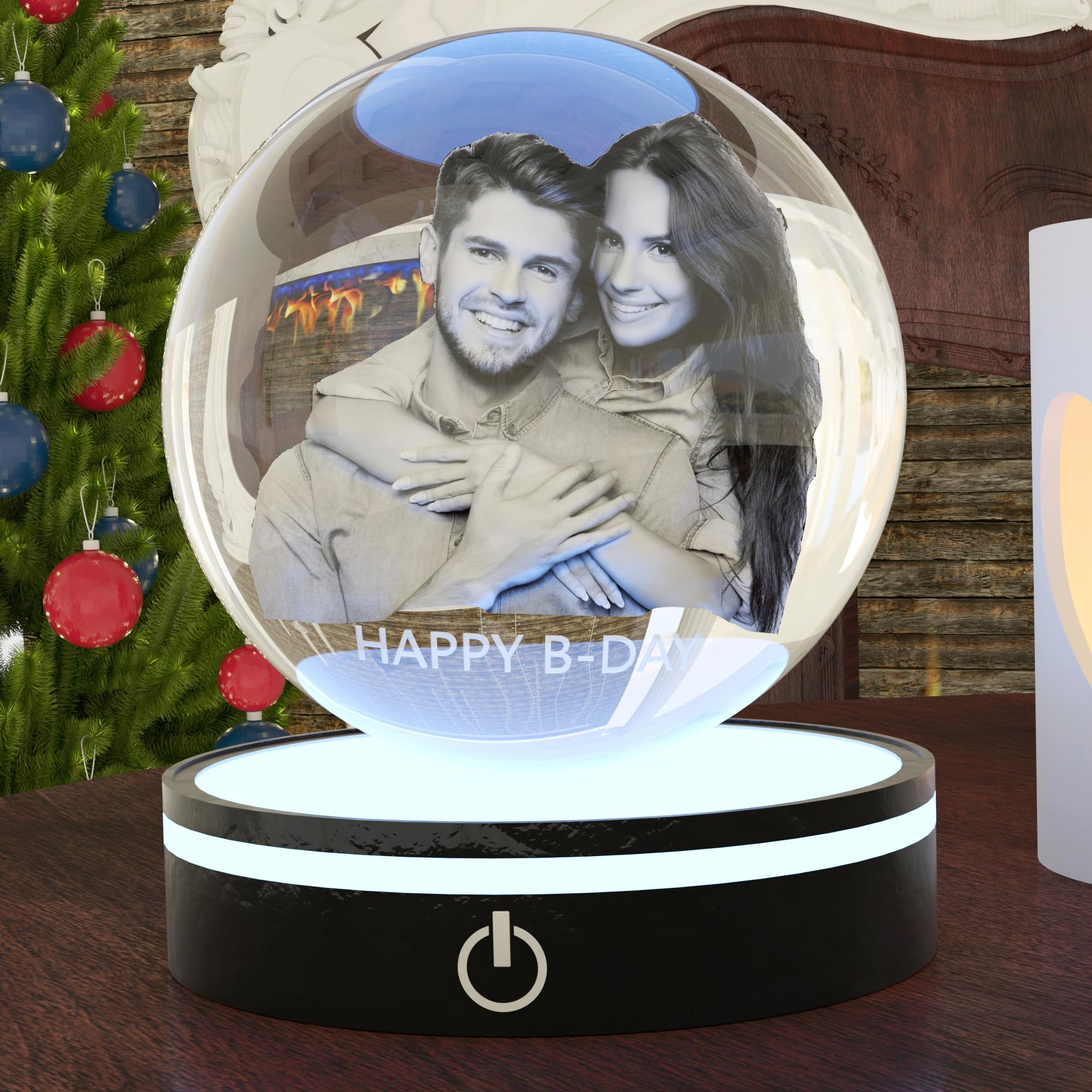 Fanery Sue Personalized 3D Crystal Photo, Custom Gifts for Her, Father, Mom,Wife, Husband, Great Personalized Customized Gift with Your Own Photo, Wedding 3D Picture with LED Light Base(Ball)