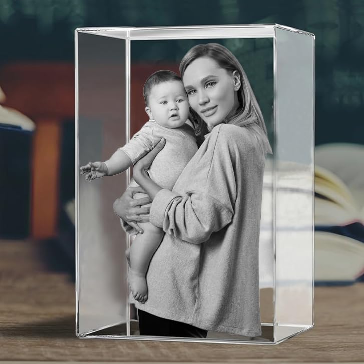 3D Crystal Photo, Custom Mothers Day Gift for Women, Personalized Gifts With Your Own Photo for Her, Him, Mom, Dad, Laser Etched 3D Picture in Crystal, Custom Anniversary Birthday Wedding Gifts