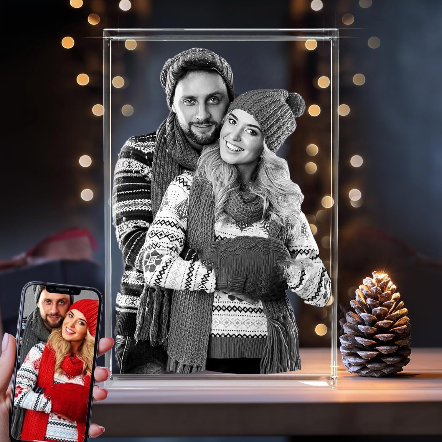 KEEPASSION Personalized 3D Crystal Photo, Valentine's Day Customized Gifts for Dad, Father, Mom, Her, Him, Woman, Wife, Husband, Custom 3D Picture, Birthday, Anniversary, Couples, Girlfriend Gifts