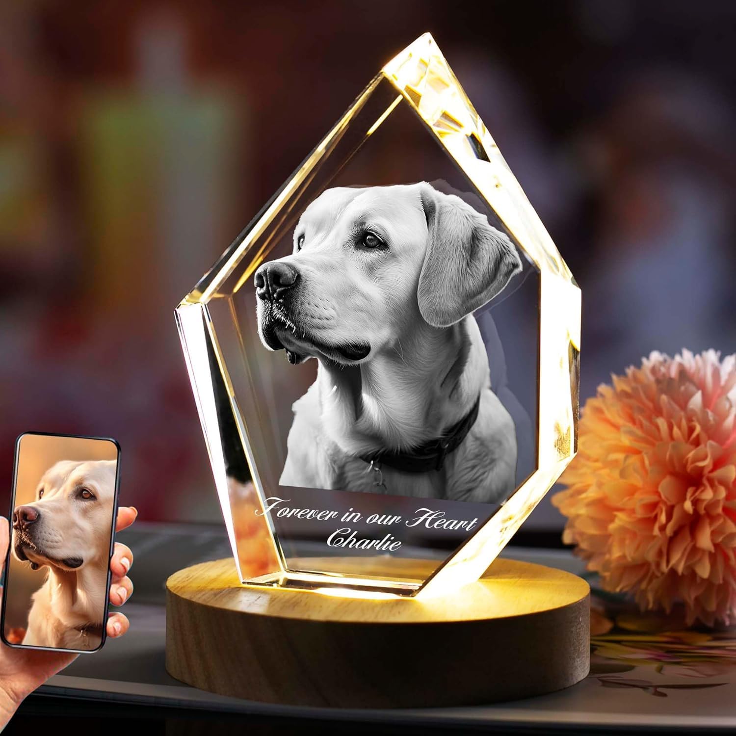 3D Crystal Photo, Custom 3D Photo In Iceberg Shaped Glass Personalized Gifts for Her Him Birthday Anniversary Christmas, 3D Picture Crystal with Gift Box