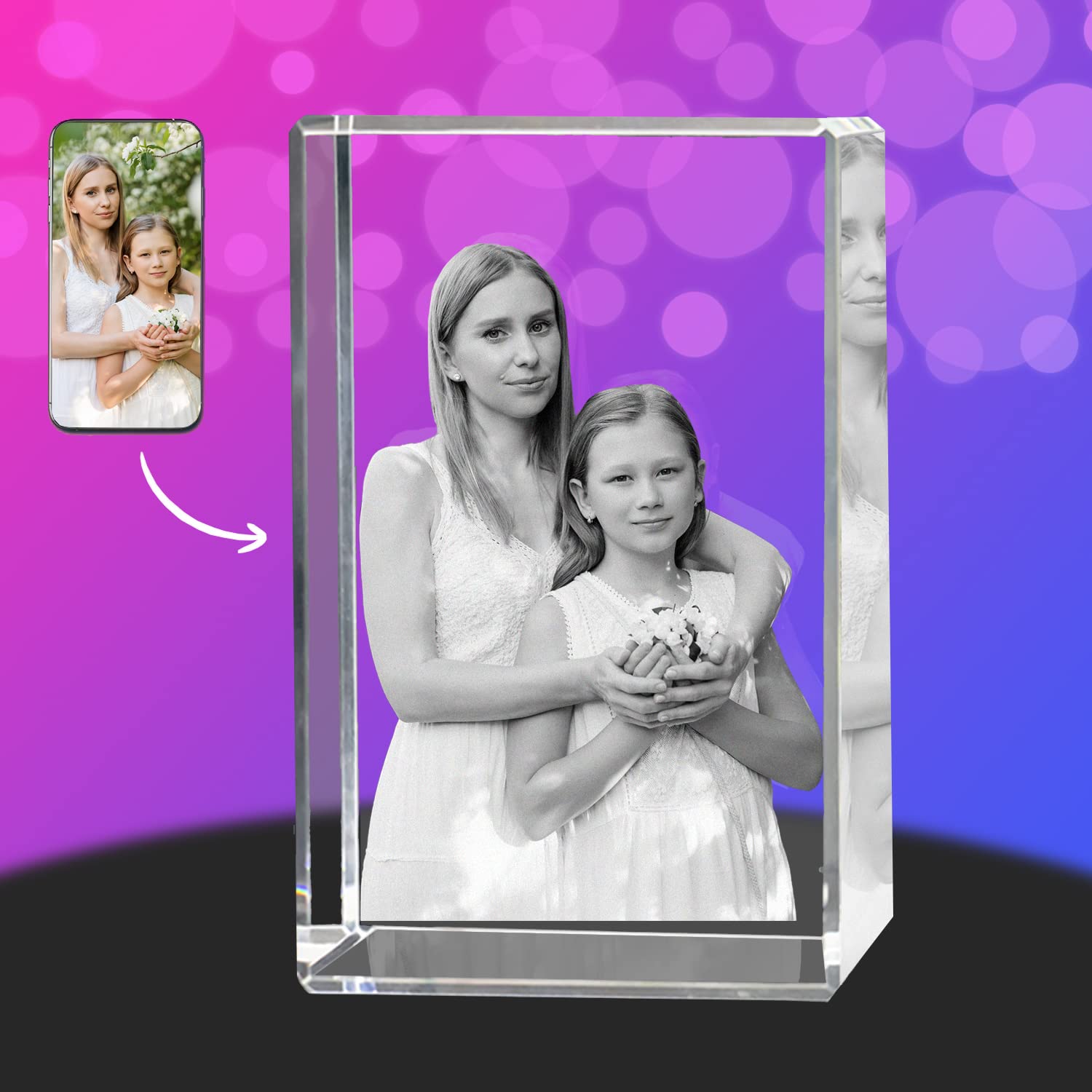 Personalized 3D Crystal Photo, Custom 3D Photo in Glass Cube, Laser Etched Picture Inside, Gift Box Included