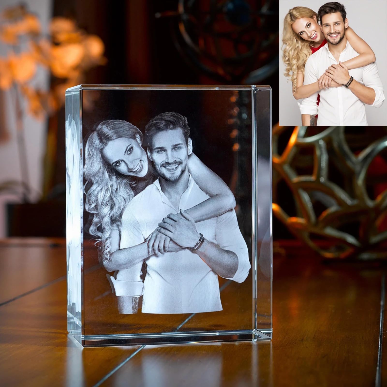 XFZDKJSD Personalized 3d Engraved Crystal Photo,Personalized Laser Etched Picture Crystal Cube, Custom Photo Glass Cube (2DVertical,6x6x9cm)