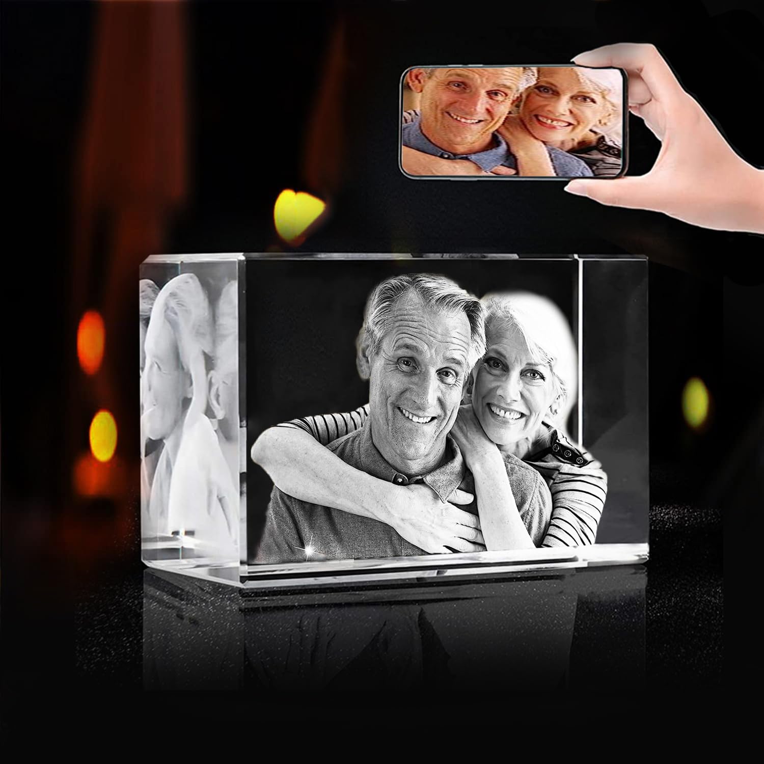 Personalized 3D Engraved Crystal Photo, Custom 3D Photo Crystal, Laser Photo Etched Engraved Inside Crystal with Picture Photograph, Gifts for Wife, Husband, 3D Glass Picture Cube Gift Idea