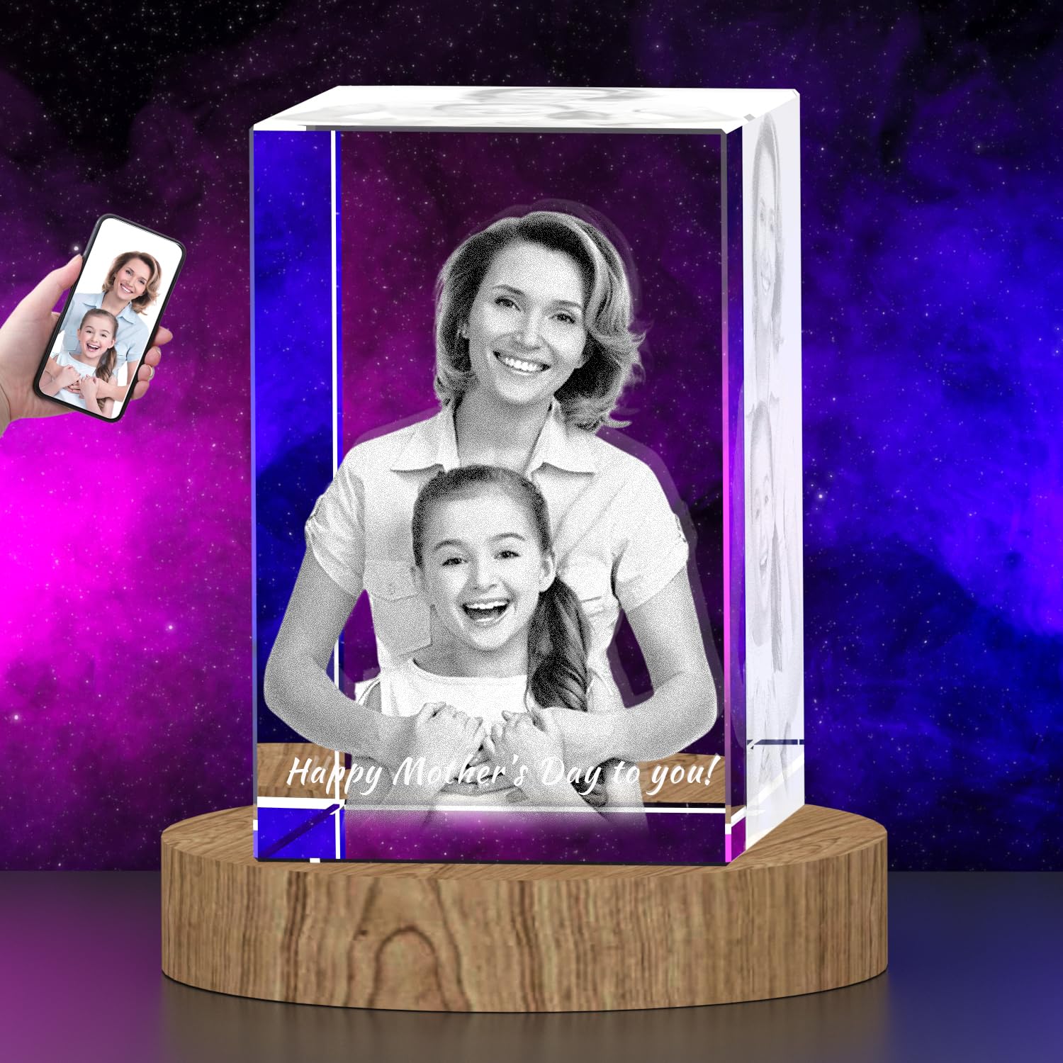 Crystal Photo, Customized Gifts for Women, Mom, Wife, 3D Photo Crystal, Custom 3D Picture Gifts, Great Personalized Gifts, Customized Birthday Gifts(M)