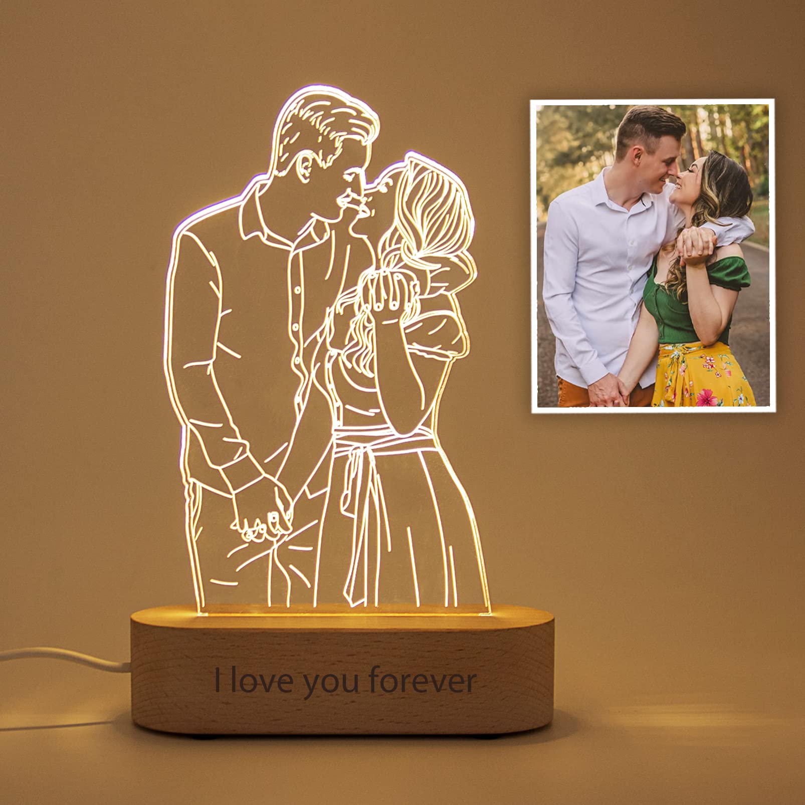 Custom 3D Photo Lamp Personalized Portrait Illusion Night Light Cube Light Up Picture Engraved Plaque Frame Things Remembered 21th Birthday Gifts Using My Own Photos for Men Women Him Her