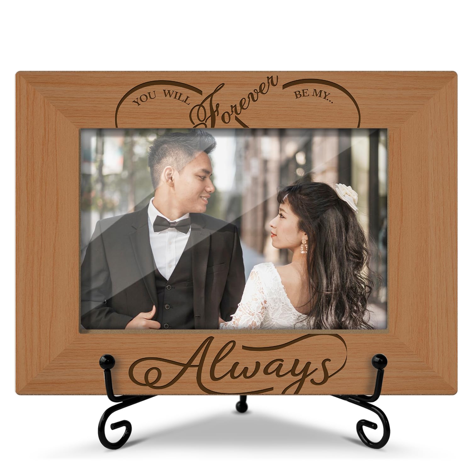Wedding Gifts for Couple - You Will Forever Be My Always - Wooden Photo Frame, Engagements Gifts For Christmas Tabletop Display 4x6 Photo Home Decor Party Decor Rustic Picture Frames With Stand -19