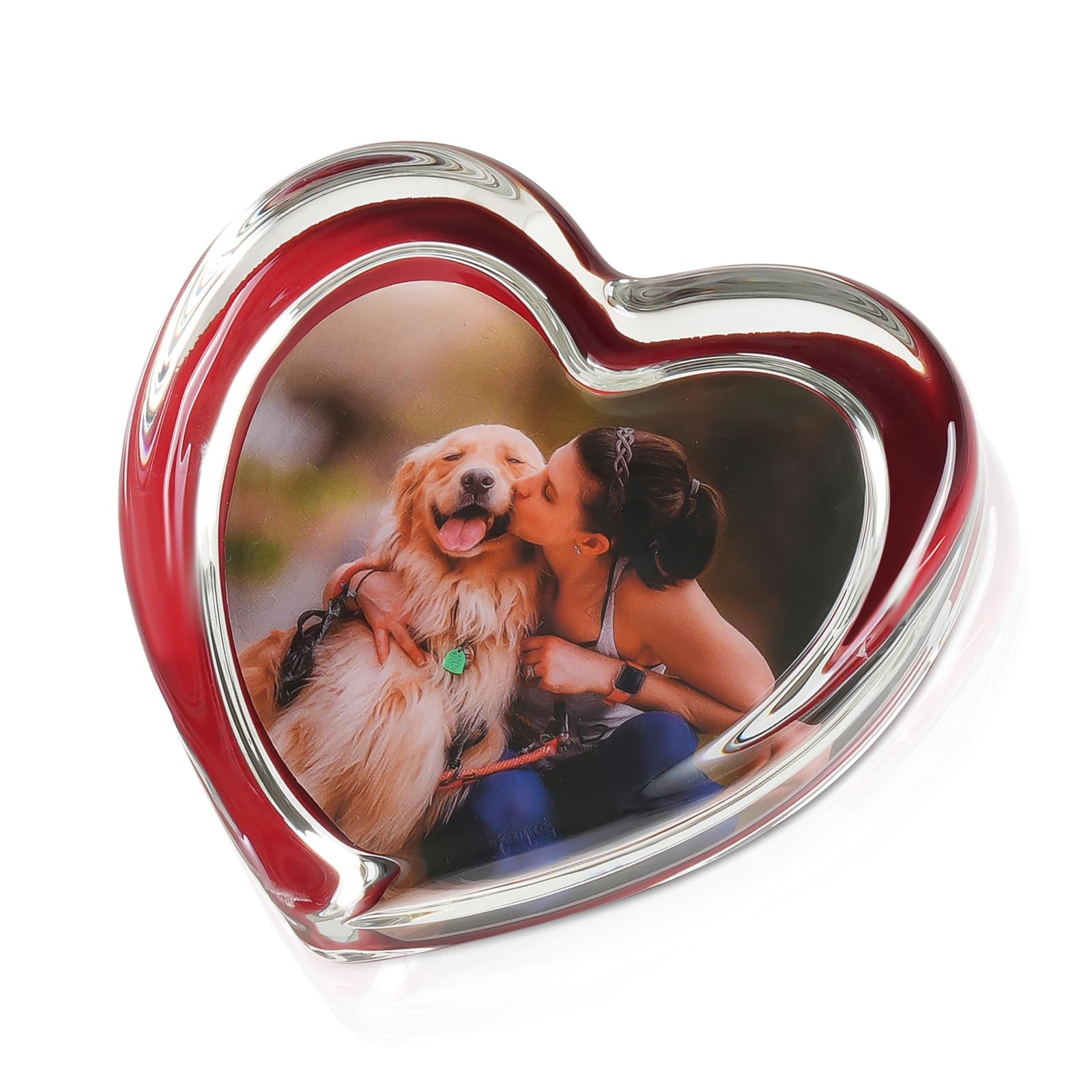 Glass Paperweight Photo Frame Memorial Gift Sympathy Gift - DIY Your Own Remembrance Photo Paperweight in Loving Memory - The Photos Can Be Replaced (Heart-shaped)