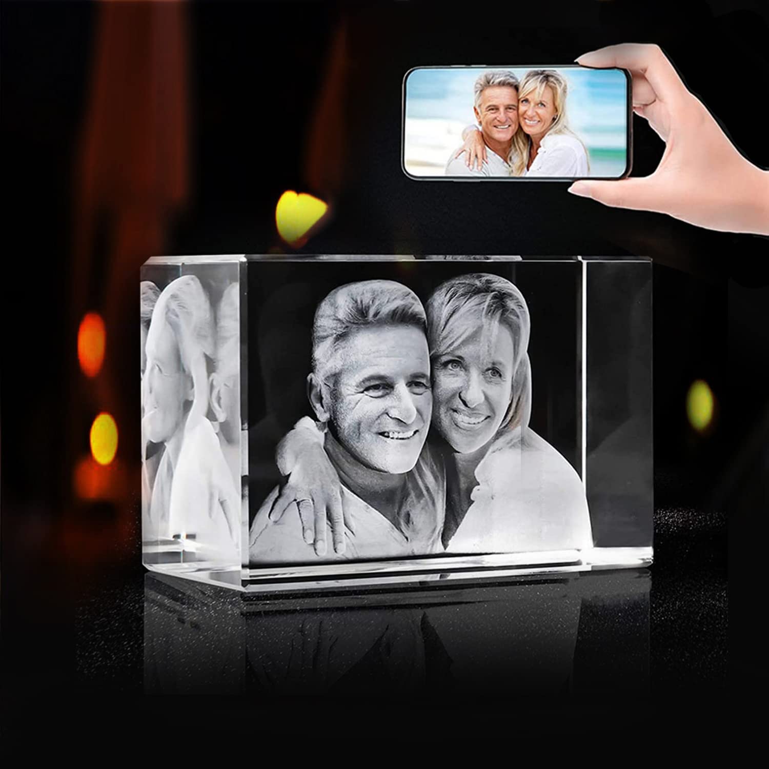 3D Crystal Photo Personalized Mothers Day Gifts With Your Own Photo for Mom Dad Engraved 3D Crystal Picture Customized Gift for Birthday Valentine's day Christmas Wedding Anniversary Memorial Fathe...