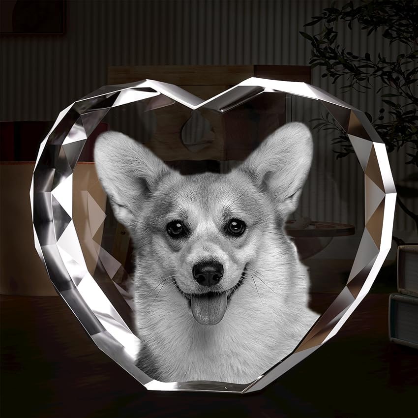 3D Crystal Photo, Customized Heart Shape Glass Engraved Crystal, Personalized Gift with Your Own Photo for Mother's Day, Anniversary, Father’s Day, Wedding, Birthday, Christmas