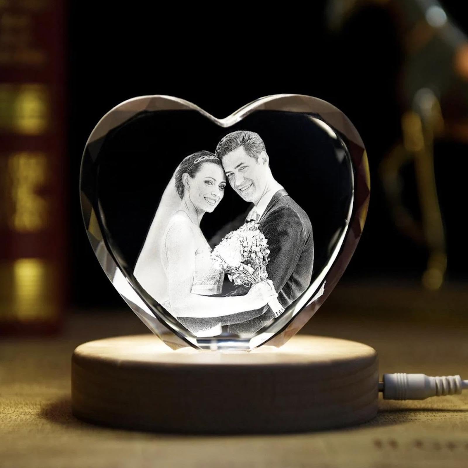 3D Crystal Photo, Custom 3D Photo In Heart Shaped Glass Personalized Gifts for Her Him Birthday Anniversary Christmas, 3D Crystal Photo Heart with Gift Box