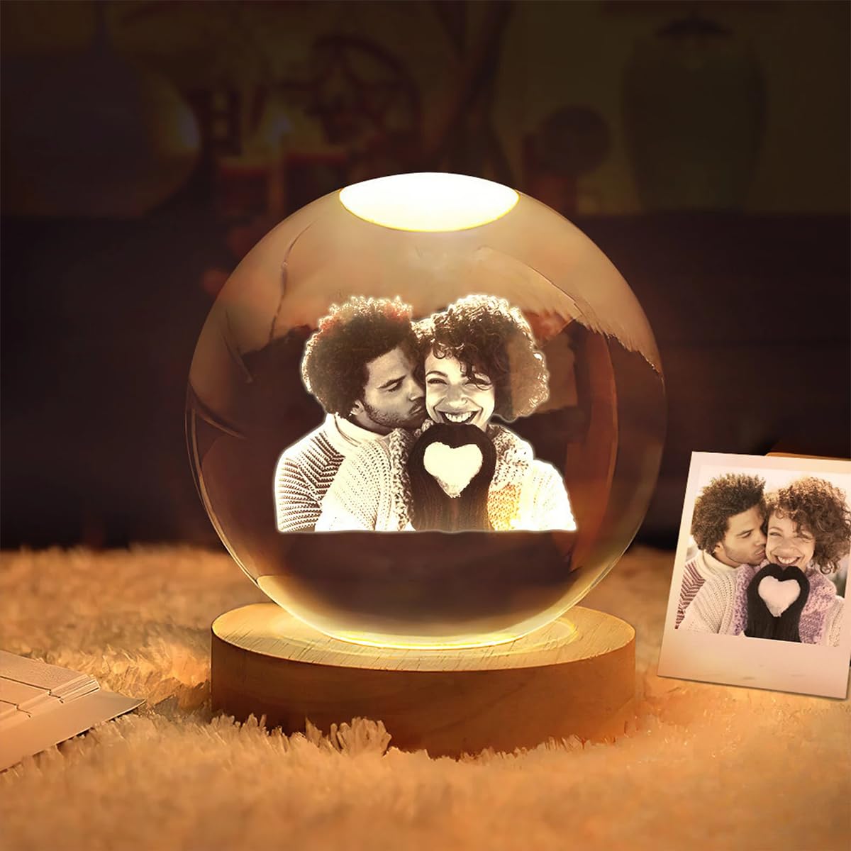 Custom Crystal Ball Photo LED Night Light Bedroom Office Decoration Gift Wedding Couple's Parents Pet Photos Souvenir Gifts (8CM)
