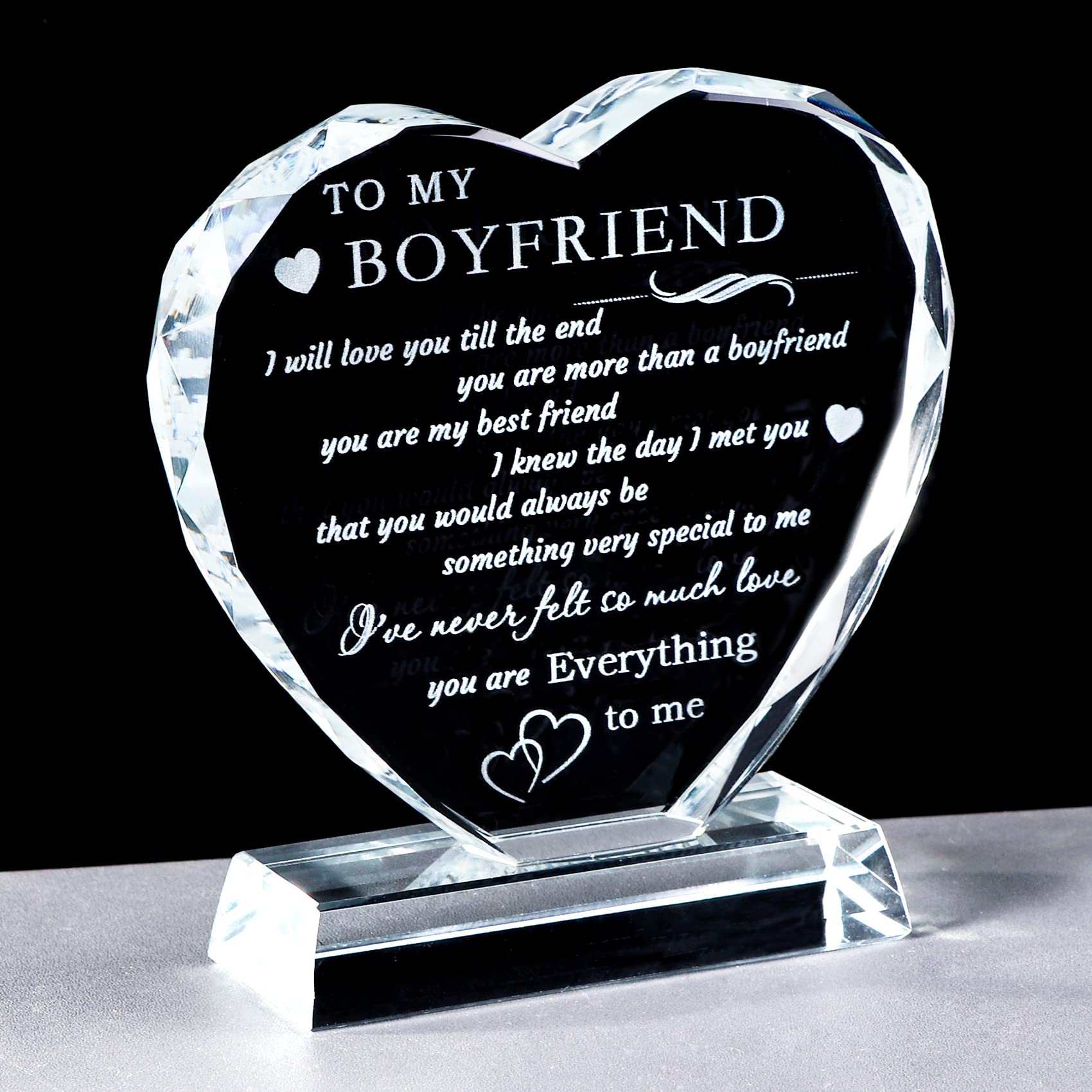 Movdyka Crystal Valentines Day Gifts for Him Boyfriend Unique Laser Engraved Heart Shape I Love You Romantic Birthday Gifts for Boyfriend from Girlfriend on Anniversary Christmas Fathers Day
