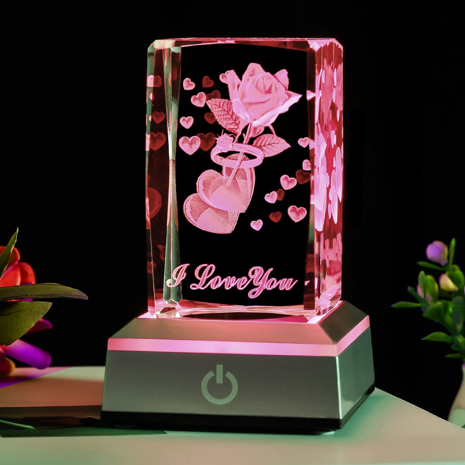 BAHUJIDA I Love You 3D Ring Rose Crystal with LED Color Night Light, Valentine's Day Mothers DayGifts for Wife Mom Women Her，Unique Anniversary Girlfriend Birthday Presents Decoration(Heart)