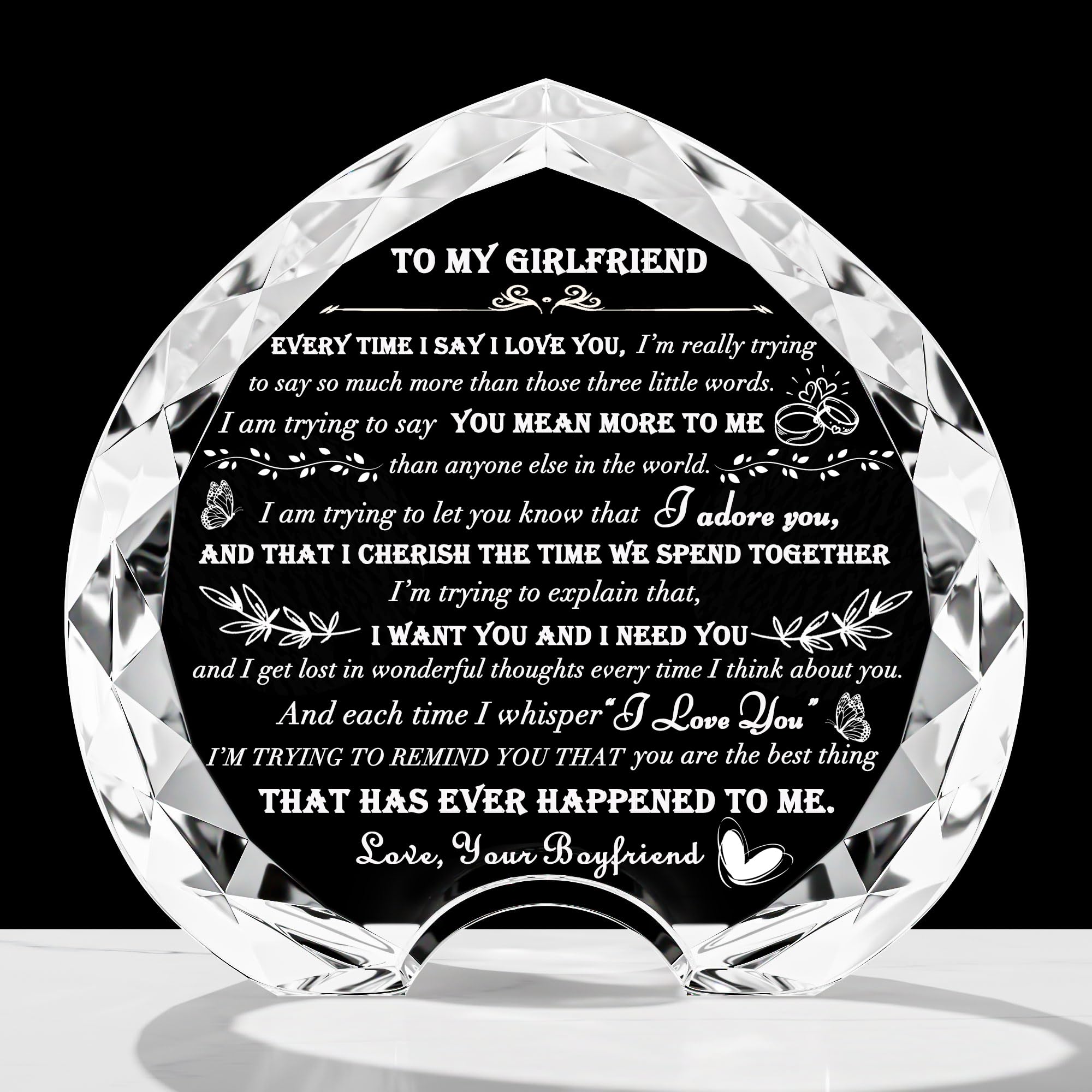 Gifts for Girlfriend from Boyfriend Unique - Crystal Heart Gifts Personalized Gifts for My Girlfriend Who Has Everything - Birthday Anniversary Wedding Day gifts Ideas for Girlfriend