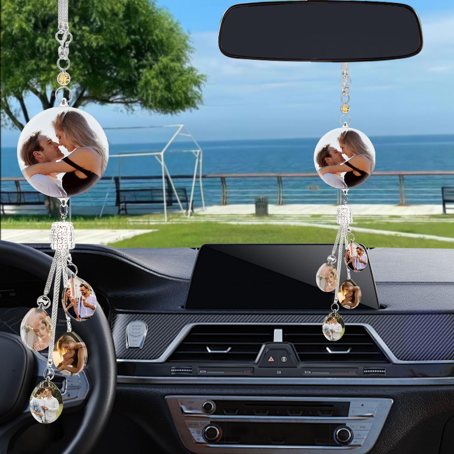 Custom Photo Crystal Car Charms Personalized Photo Car Charms Decorative Accessories Exquisite Rearview Mirror Jewelry Gifts for Family and Friends, 11.4Inches, Pinwheel (orbicolare)