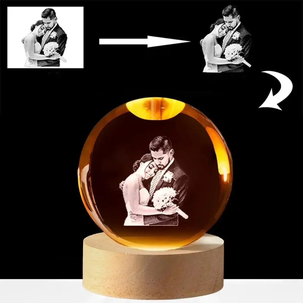 Custom Crystal Ball Photo LED Night Light Personalized Crystal Sphere Lase Engraving,Personalized Laser Engraved Crystal Ball (8 cm,7 Colors)