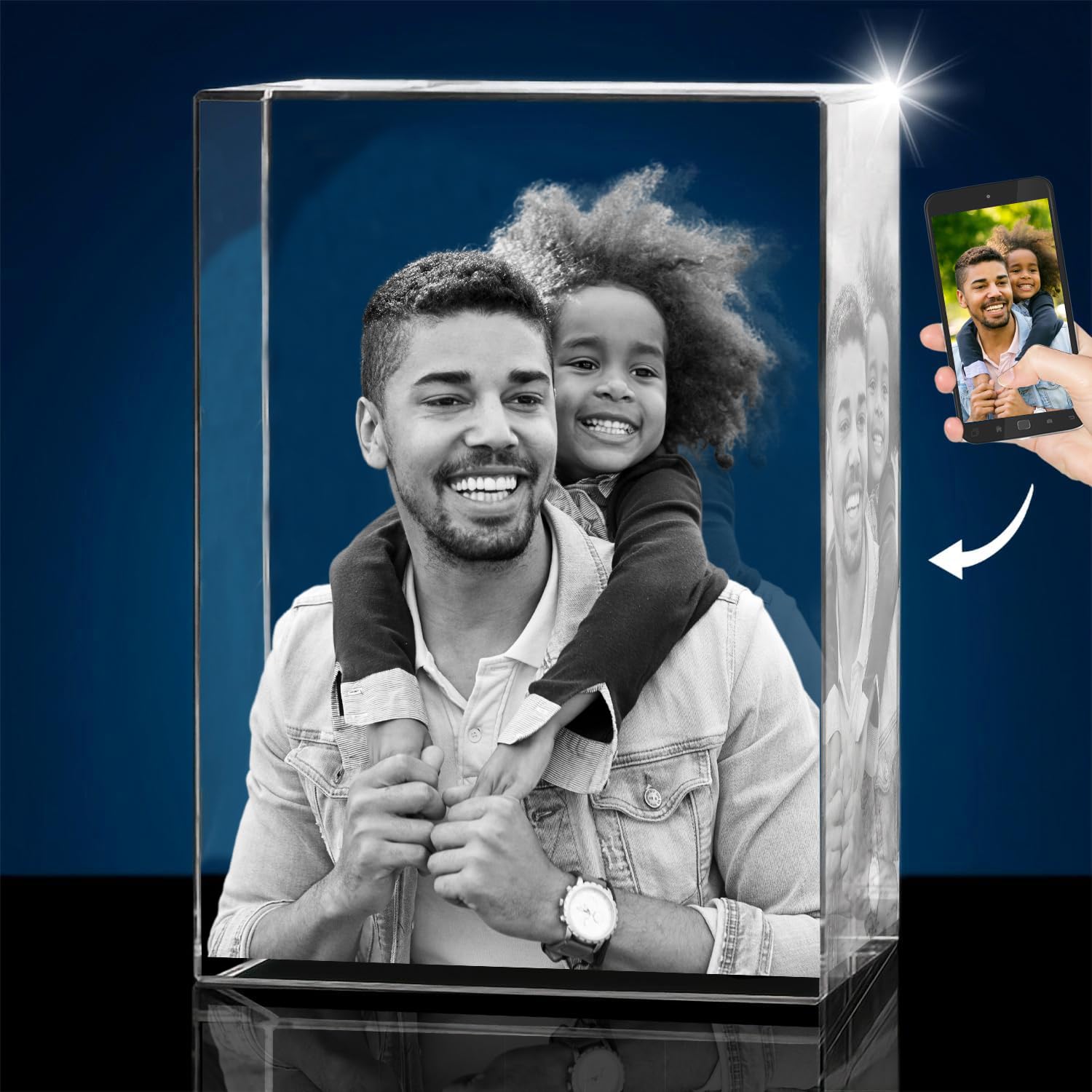 KEEPASSION Personalized 3D Engraved Crystal Photo, Custom 3D Photo Crystal, Laser Photo Etched Engraved Inside Crystal with Picture Photograph, Gifts for Fathers Day, 3D Glass Picture Cube Gift Idea