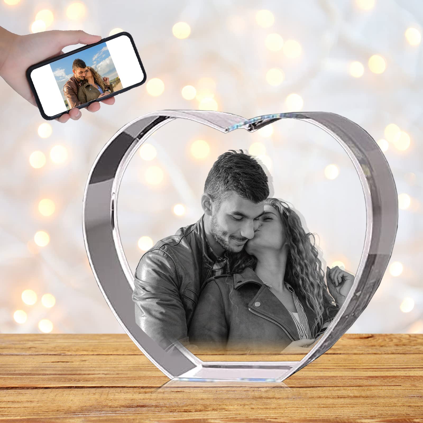 Arokimi 3D Crystal Photo Heart Shape Pictures Custom Engraved Crystal Personalized Gift for Mothers Day, Fathers Day, Memorial, Wedding, Birthday, Christmas (Large)