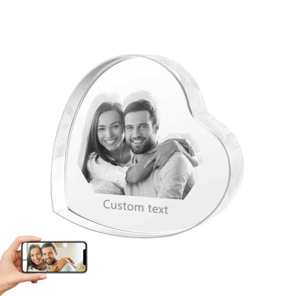 Personalized 3D Crystal Photo Heart frames, Custom Laser Engraved 3D Crystal Photo,Custom Gift for Women, Wife, Men, Mom, Dad, Her, Him, (10x10x30mm)