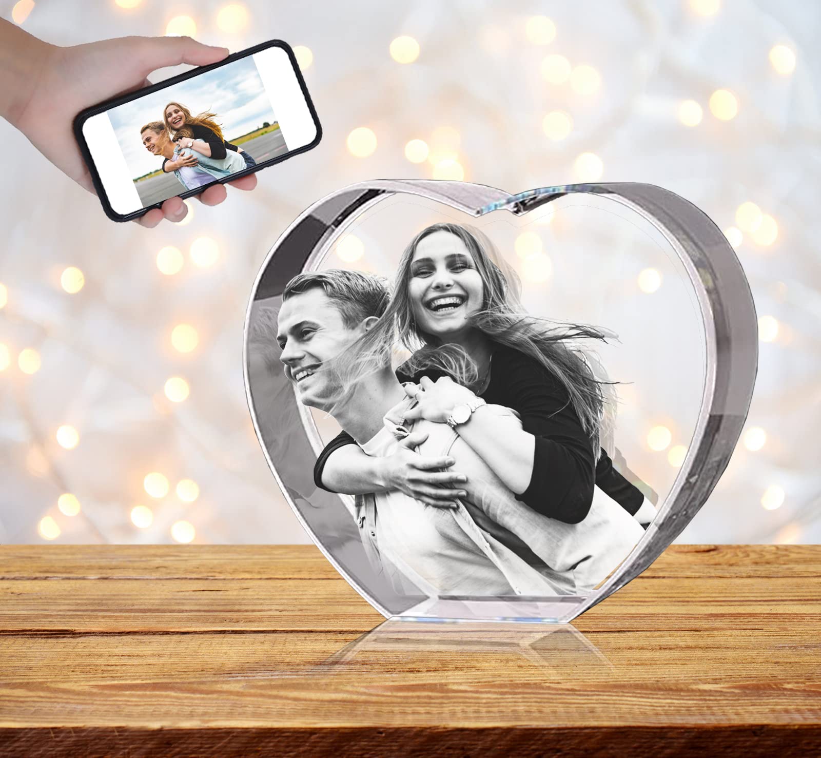 Arokimi 3D Heart Crystal Photo Custom Laser Engraved Picture Crystal for Wedding and Birthday Gift (Large)