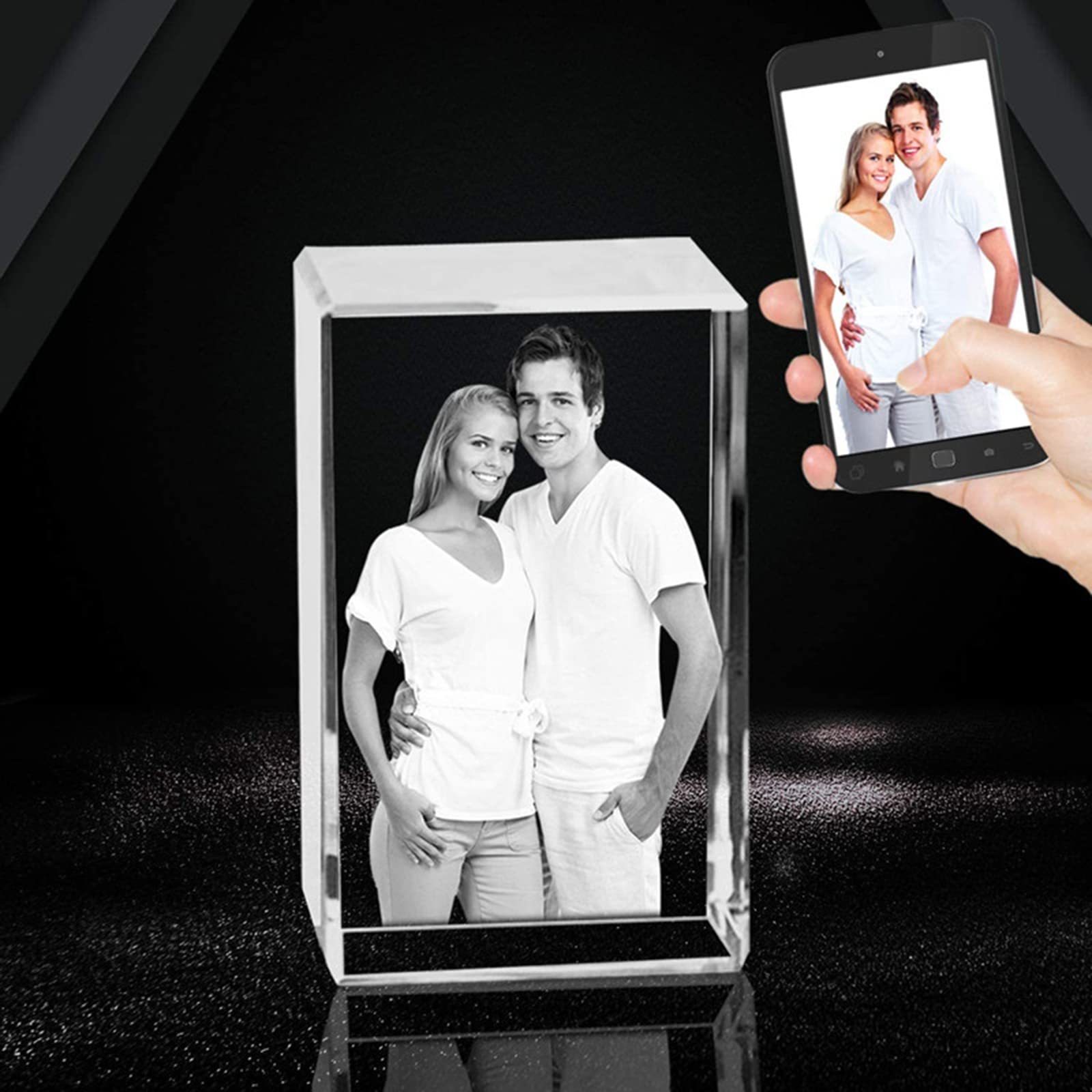 2D/3D Laser Engraved Crystal Photo Frame Personazlied Picture and Text on Glass Cube Valentines Mom's Day Gifts for Her Women (3D,6 x 6X 9 cm)