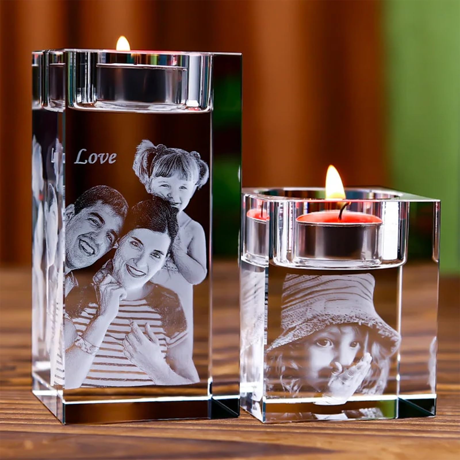 yky Personalized Crystal Candle Holder,Laser Engraved Crystal Candle Holder,Custom Photo Candle Holder,Customized Candle Holder (5x5x12cm/1.9x1.9x4.72)
