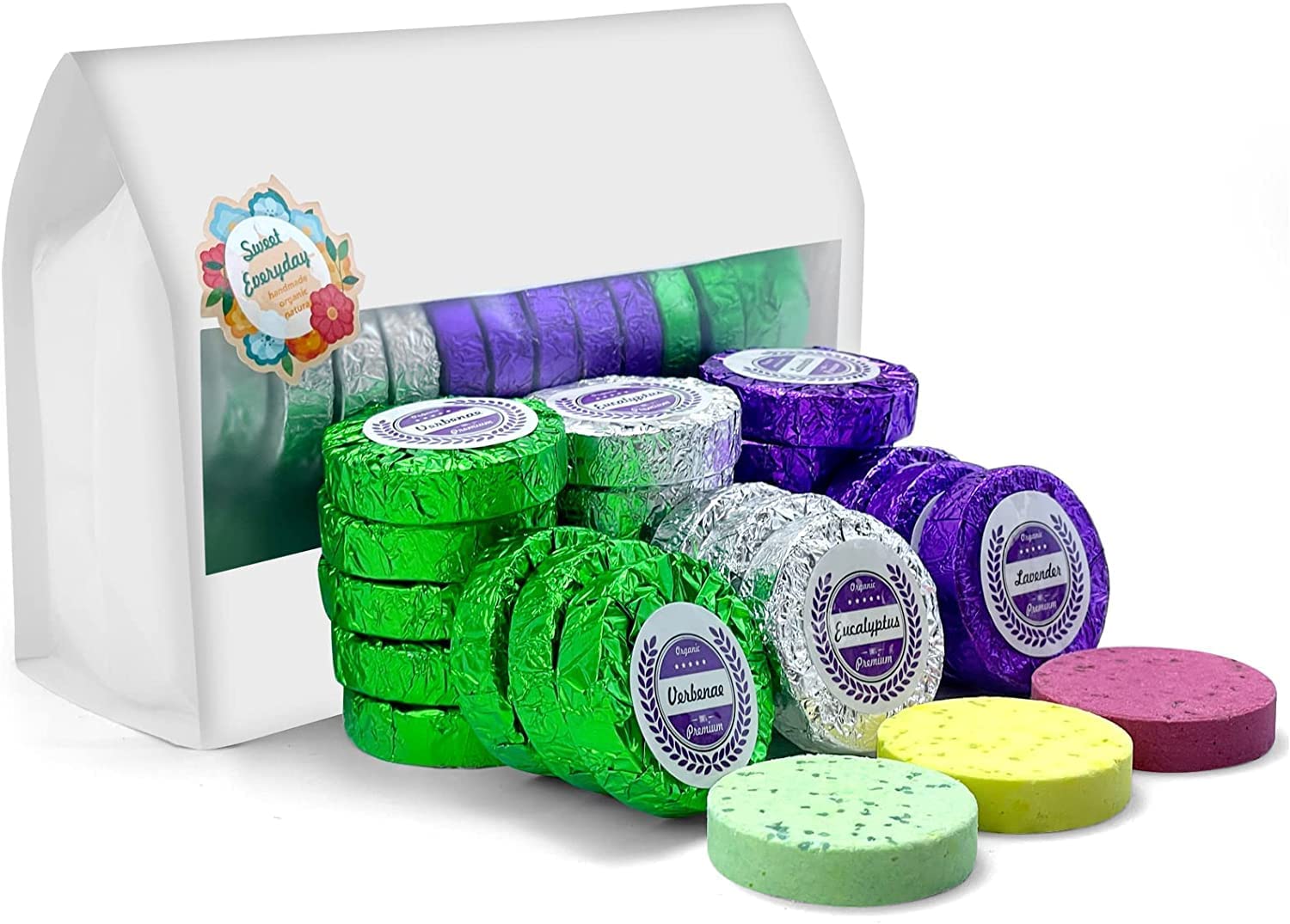 Shower Steamers Multi-Quantity Packed (45PCS) Women/Men Gift Set–Lavender, Verbena, Eucalyptus Aromatic Shower Bombs, Individually Wrapped Tablets for Mother's Day & Anniversaries