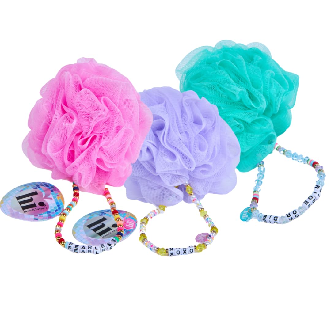 HI PEACH LAYNE Friendship Loofah Set of 3, Fearless + XOXO + Ride or Die, Gifts for Woman, Gifts for Teens, Shower Loofah + Accessory