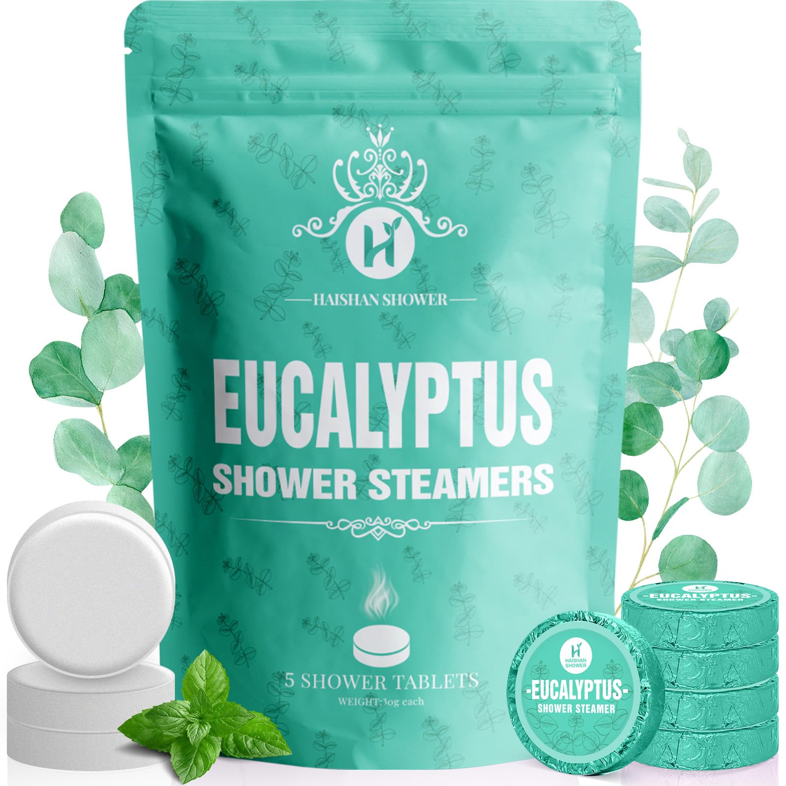 Shower Steamers Aromatherapy Organic Eucalyptus & Mint Essential Oil, 5-Pack Shower Bombs Mothers Day Gifts for Women Mom Her Daughter Wife, Birthday Gifts for Men