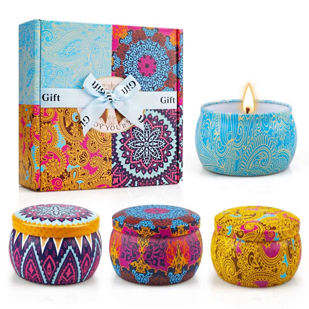 Scented Candles Gifts Set for Women, Aromatherapy Candles for Home Scented, Upgraded Large Tin of Soy Candle Lavender Candle Birthday Gifts for Women Mom Bath Spa Meditation Valentine Gifts Candles