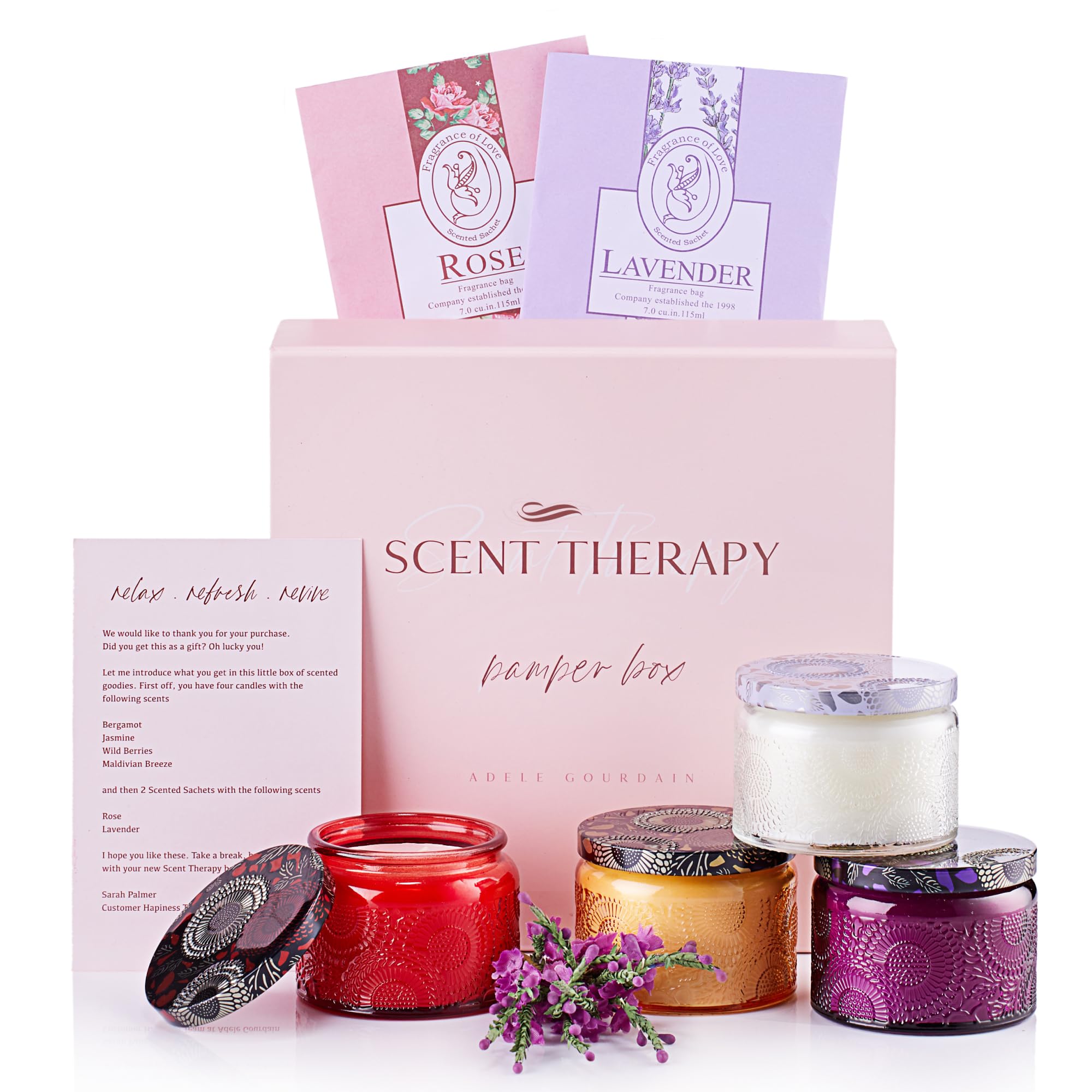 Aromatherapy Candle Gift Set for Women- Scented Candles for Home, Unique Decor Present for Women's Day, Birthday, Bridesmaid, Anniversary Candle Set with Scented Sachets- Pampering Gift Sets, Women
