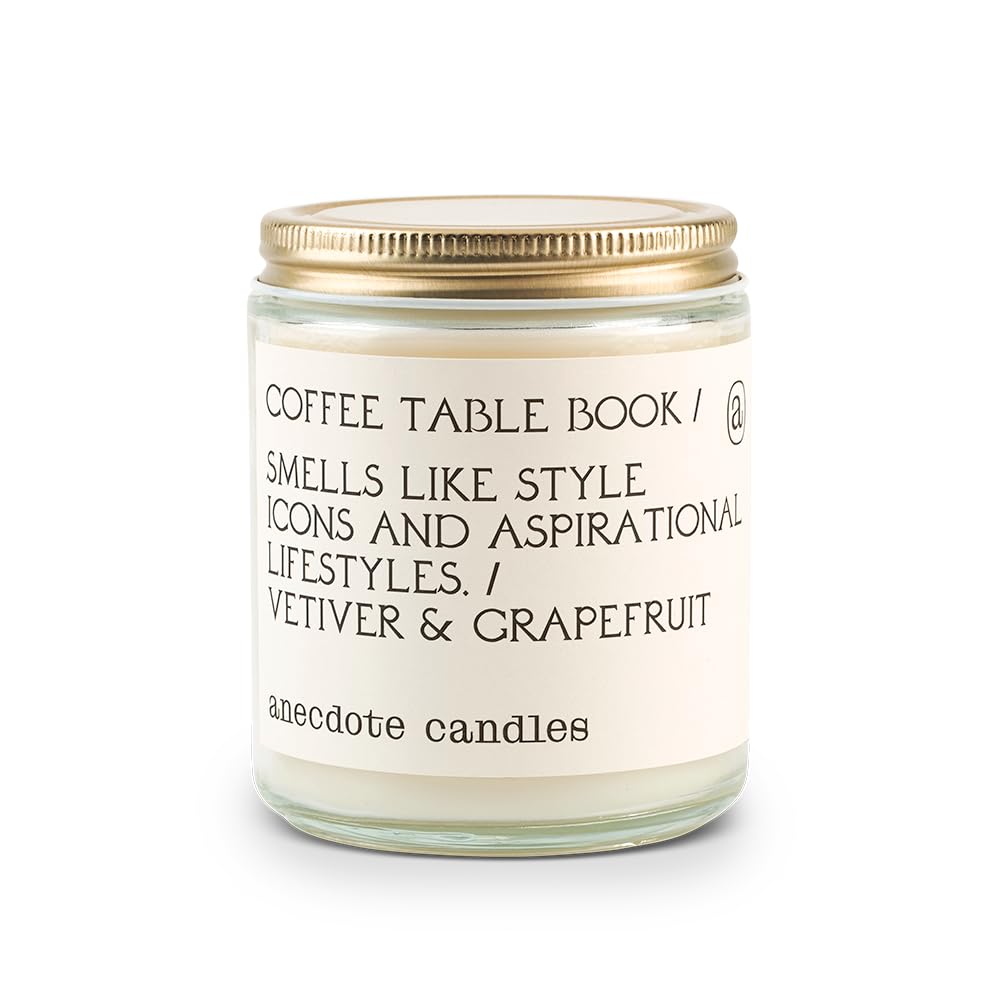 Anecdote 'Coffee Table Book' Coconut Soy Wax Candle Jar | Premium Hand Poured & Long Burning | Vetiver & Grapefruit Scent | Phthalate-Free | for Home, Office, Gift - 7.8 Oz