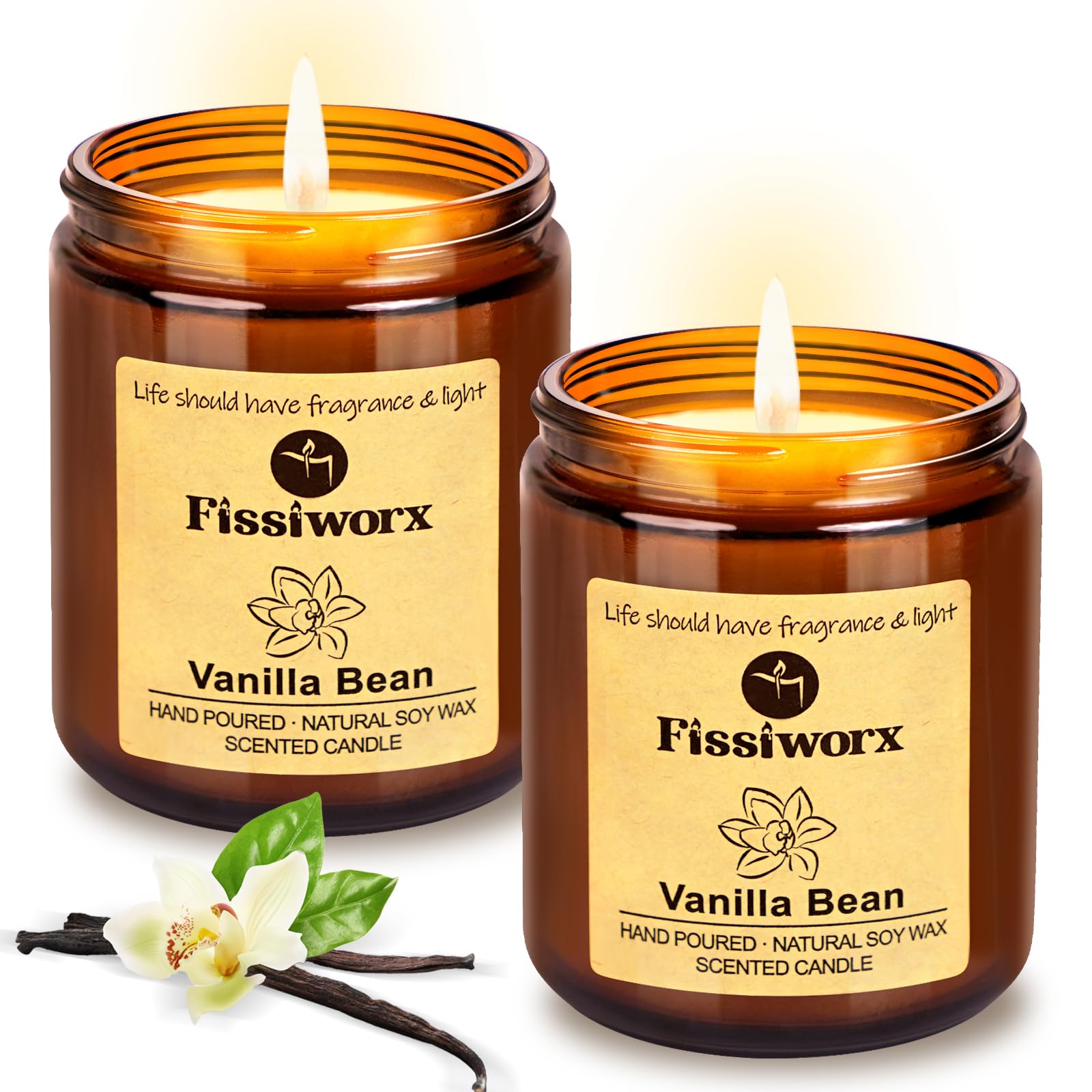 Vanilla Scented Candle Set 2 Pack, Candle for Home Scented, Odor Eliminating, Stress Relief, 15oz, 110 Hours Long Lasting Soy Wax Gift Set for Women