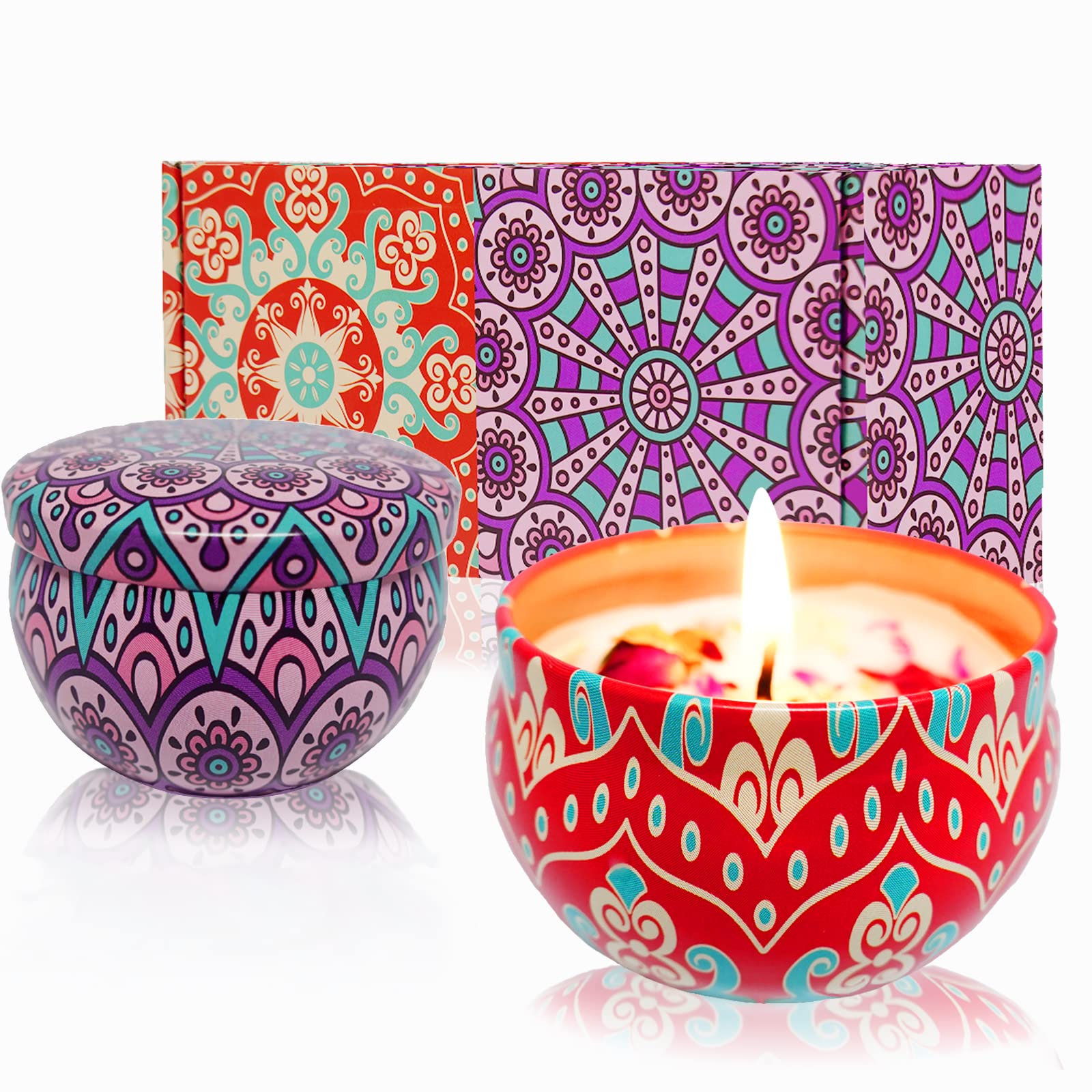 Scented Candles Gift Set - Aromatherapy Candle for Home, Portable Hotel Small Candles, Natural Soy Wax Tin Jar for Yoga, Bath, 2.5 Oz Long Lasting Time Gift for Women 2 Pack