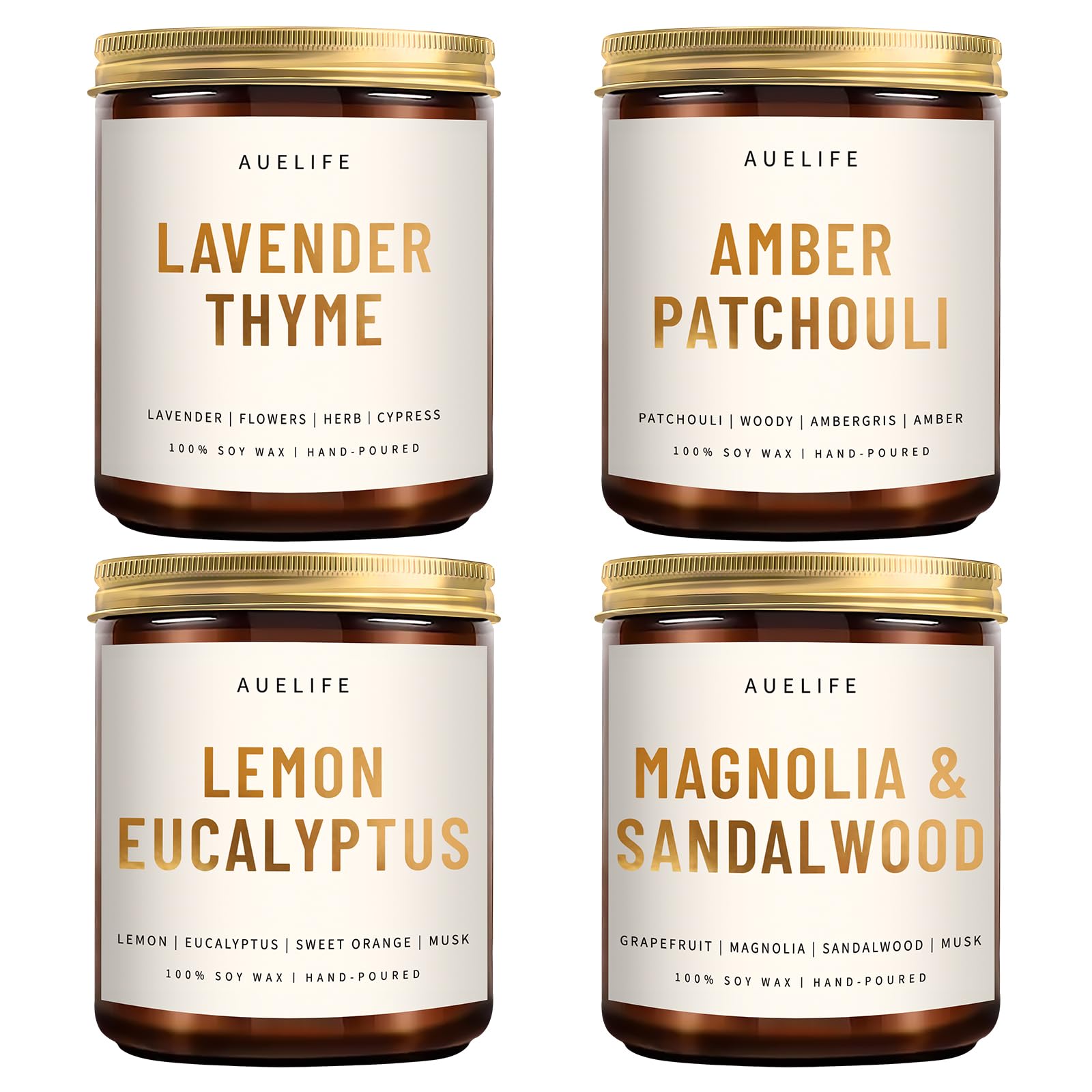4 Pack Scented Candles Set | Scented Candles for Home, Candle Gifts for Women Men, Soy Candle for Home, Aromatherapy Gift of Amber Patchouli/Lemon Eucalyptus/Lavender Thyme/Sandalwood